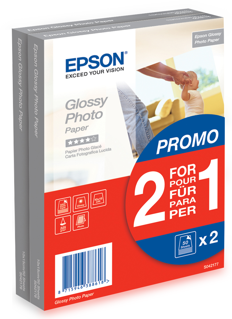 Glossy Photo Paper - 2 for 1, 100 x 150 mm, 225g/m2, 100 Sheets