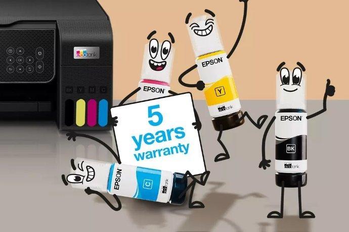 Inkies holding a 5 year warranty sign