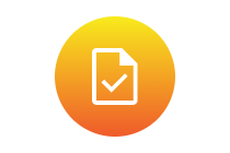 A sheet of paper in a yellow circle wit ha tick icon in the middle