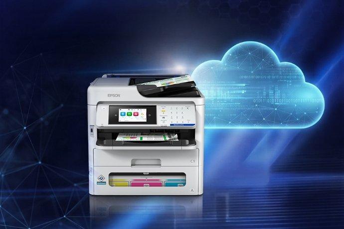 Epson-Drucker mit einem Cloud-Symbol dahinter.