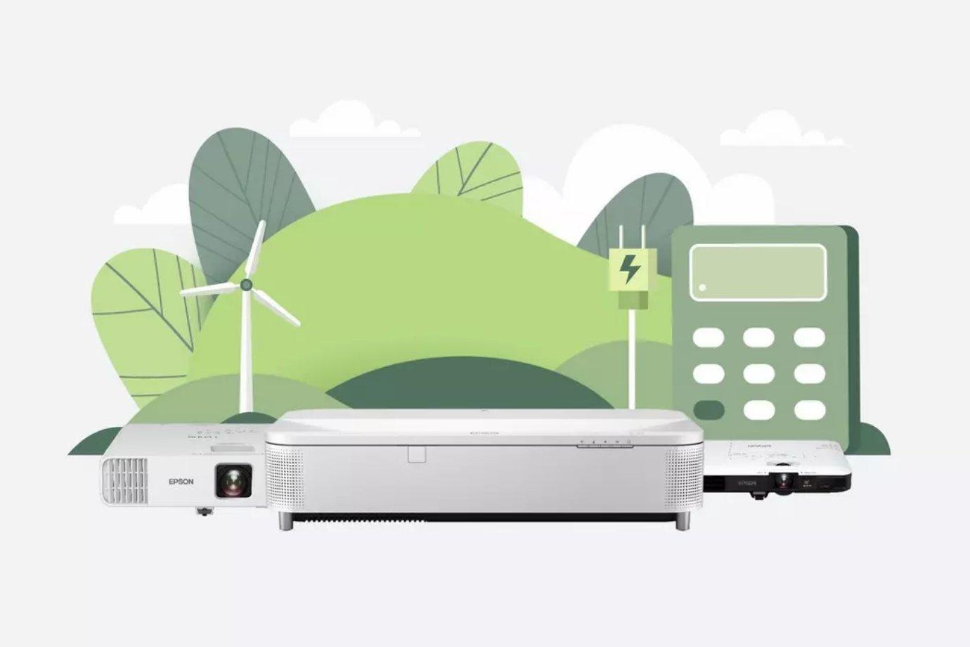 Projectors infront of an illustration of trees and bushes