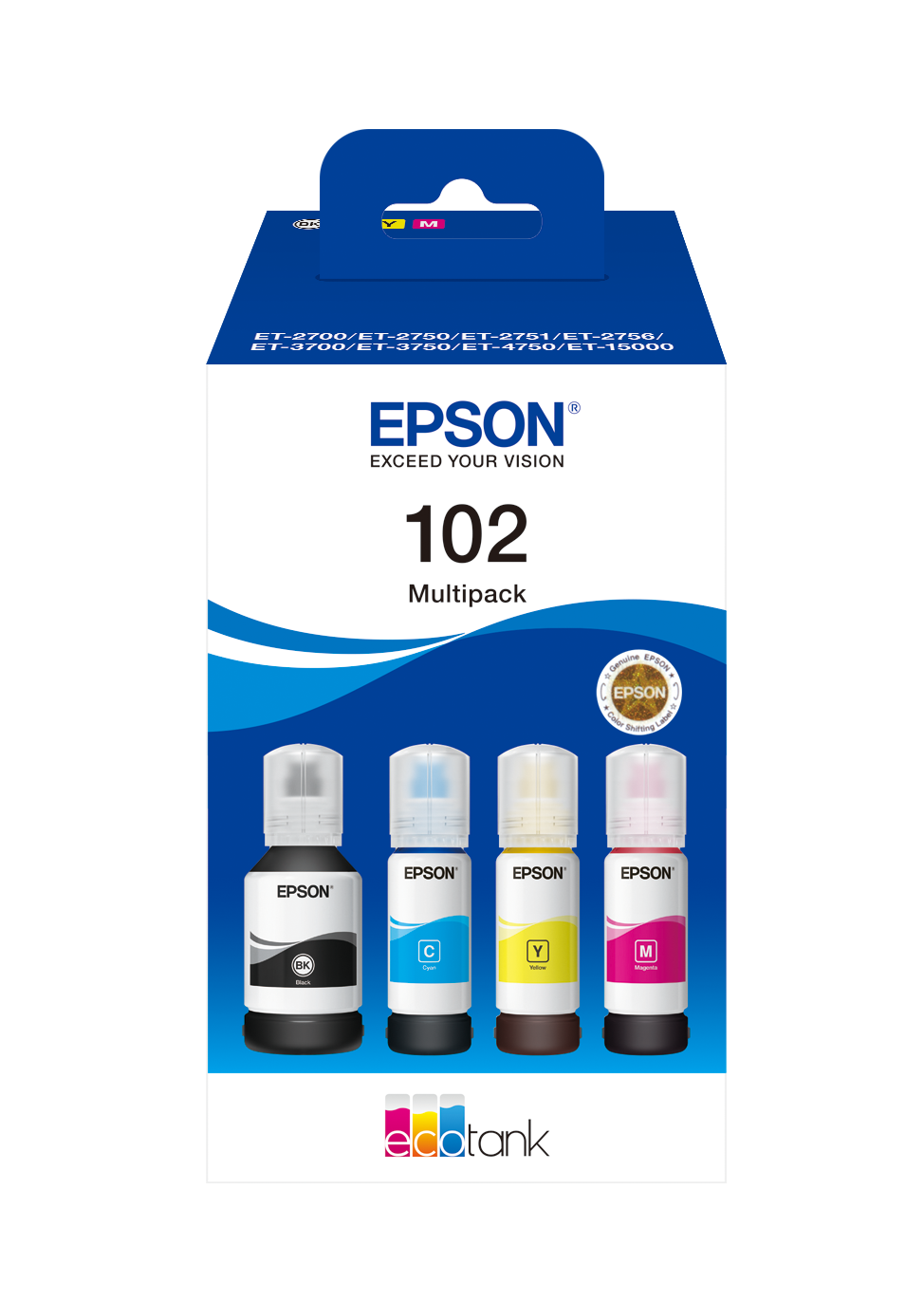 Compatible Epson 102, Pack de 4 flacons de 1 litre d'encre InkTec