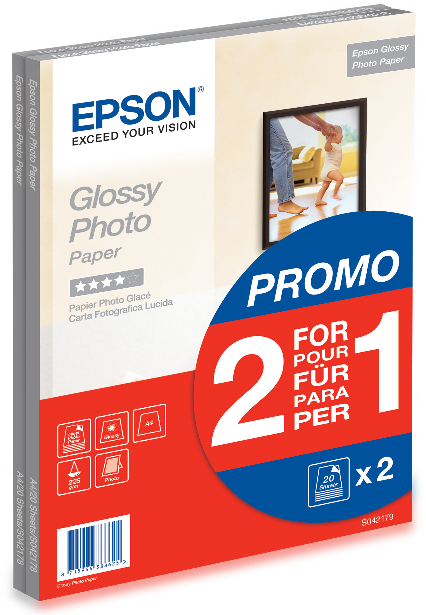 Glossy Photo Paper - 2 for 1, DIN A4, 225g/m2, 40 Sheets