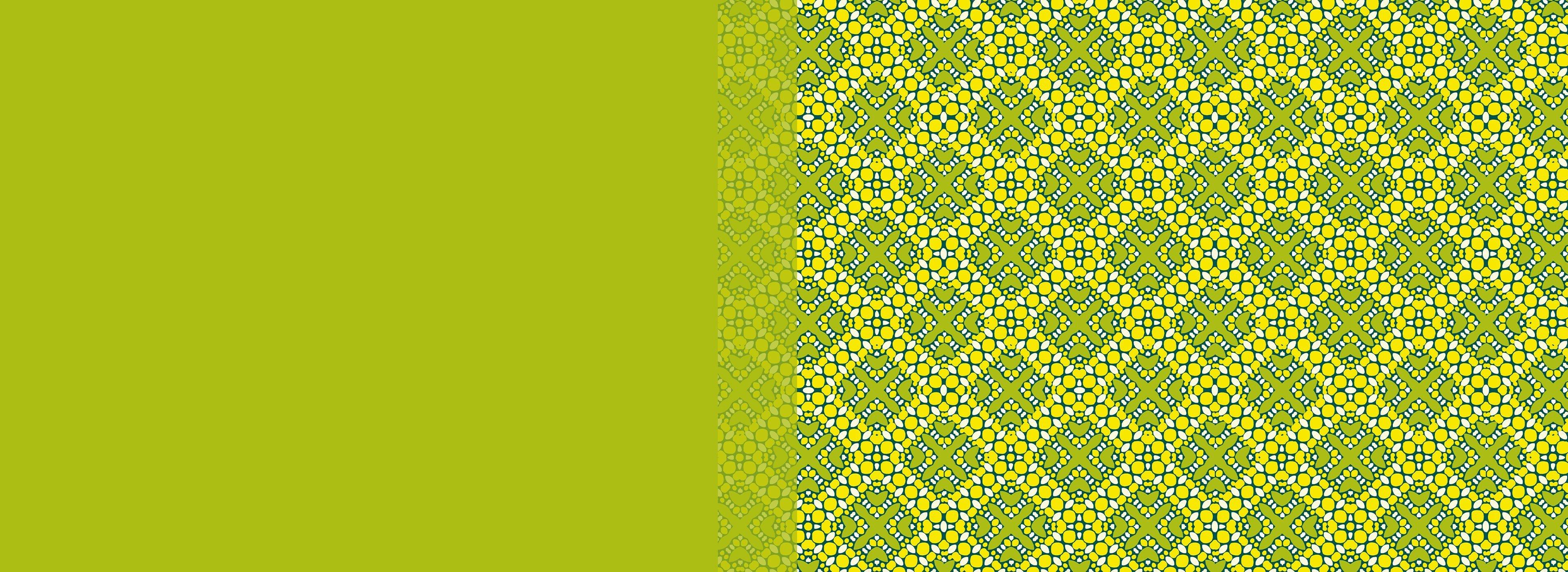 A vibrant yellow and green floral pattern with geometric design