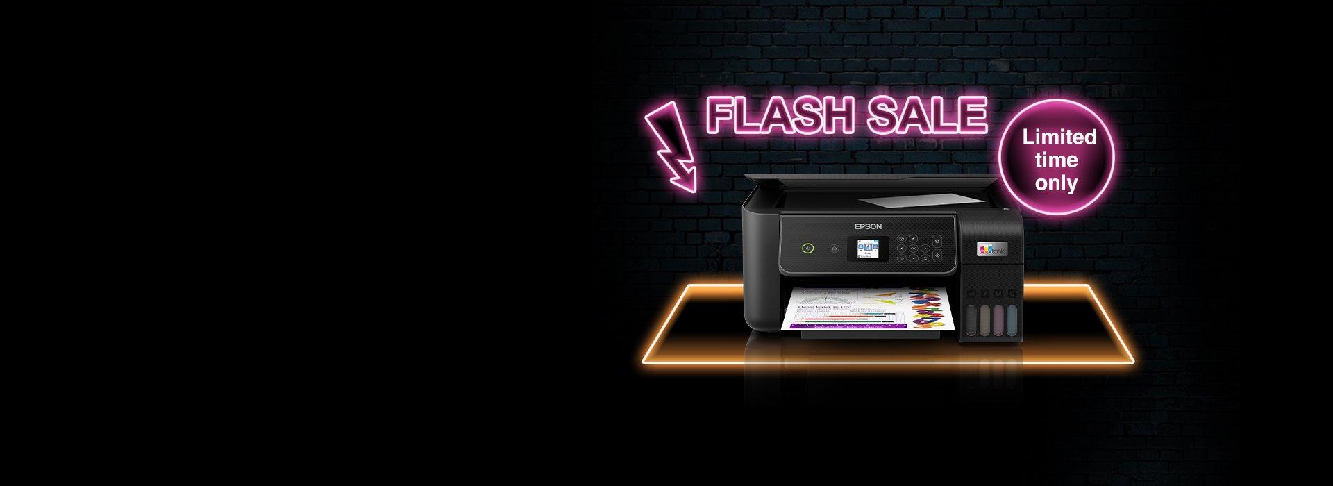 May Flash Sale image with a Printer on it.