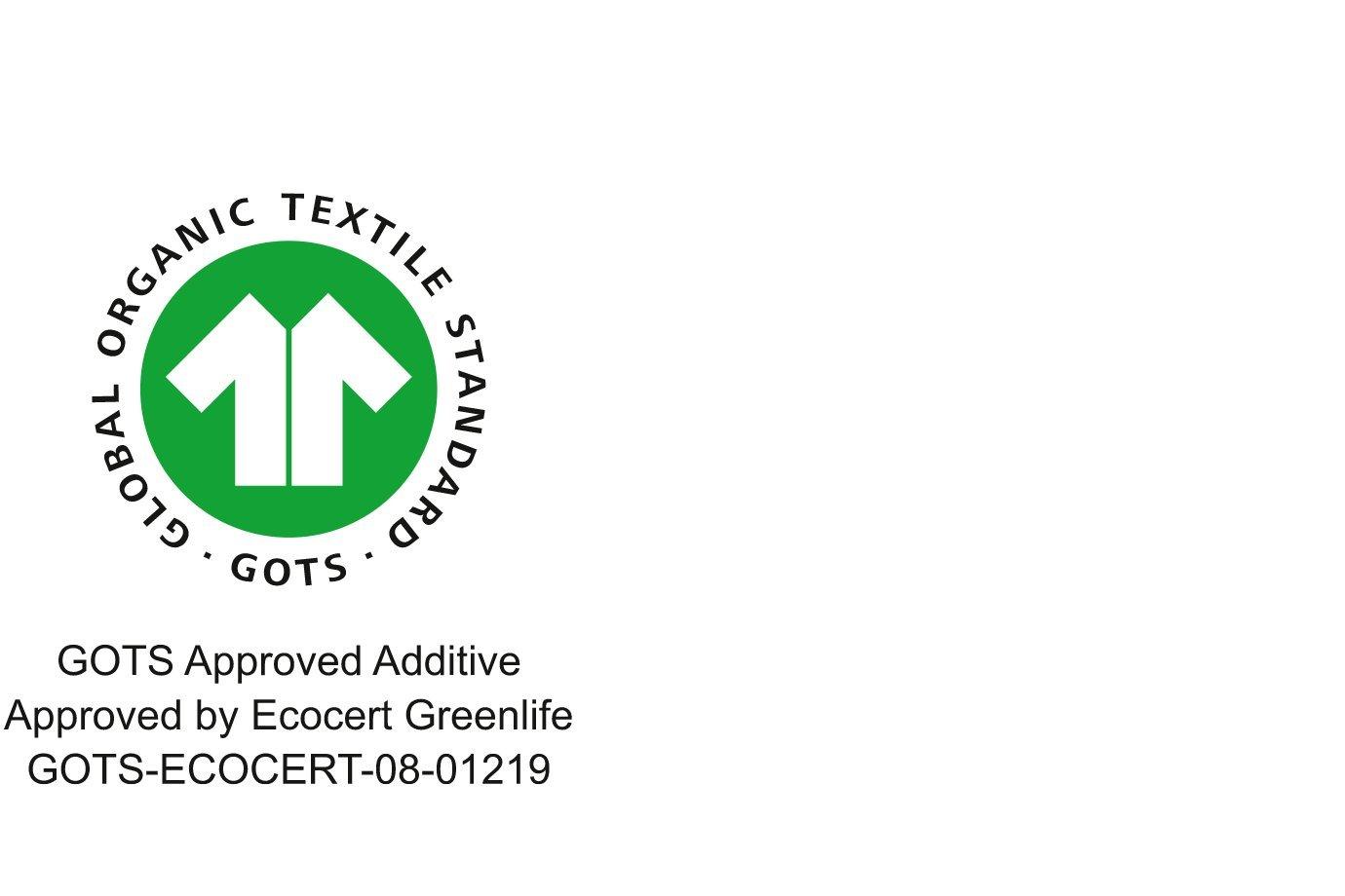 GOTS. GLOBAL ORGANIC TEXTILE STANDARD - GOTS Approved Additive
Approved by Ecocert Greenlife
GOTS-ECOCERT-08-01219