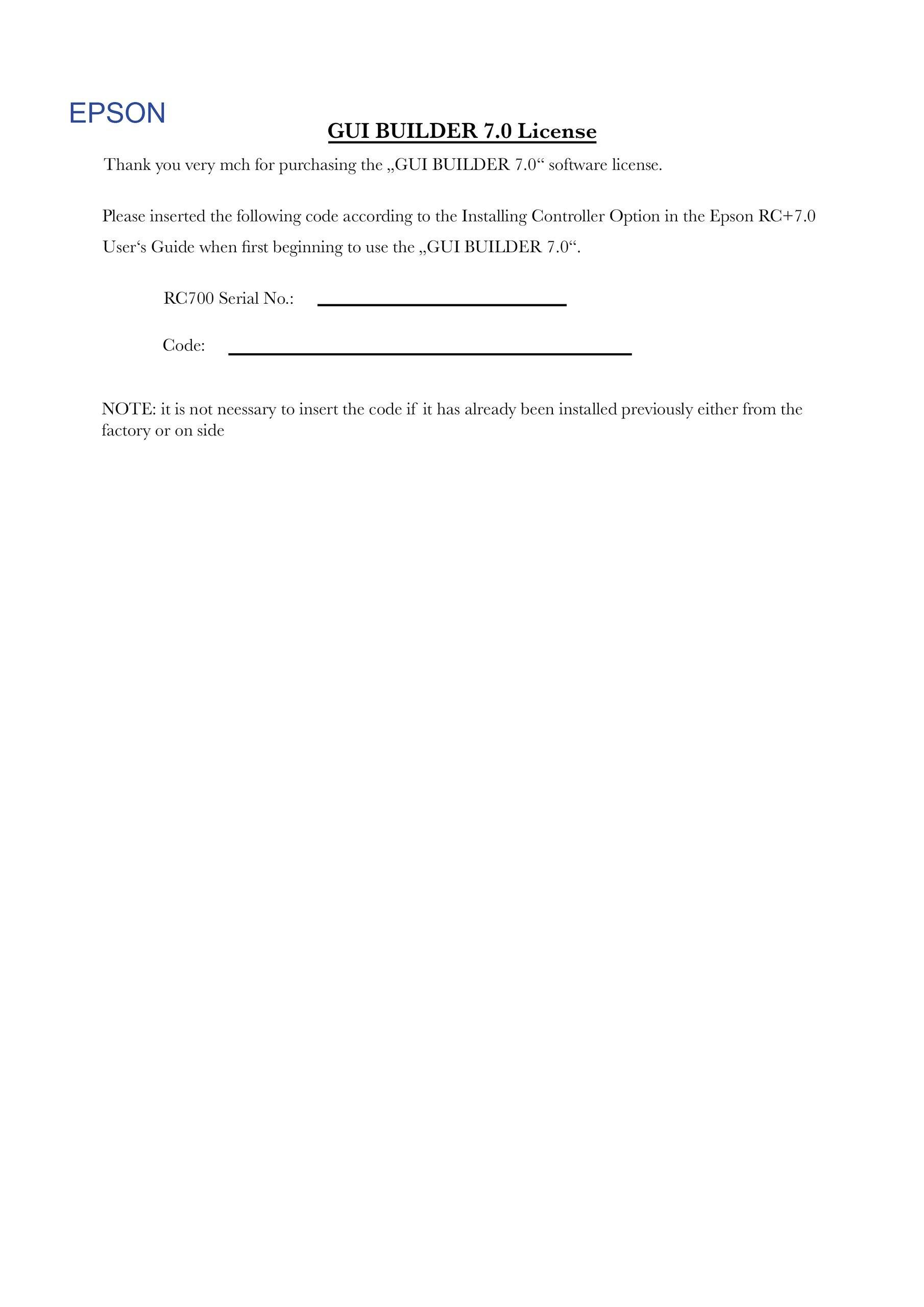 Epson GUI Builder 7.0 licence