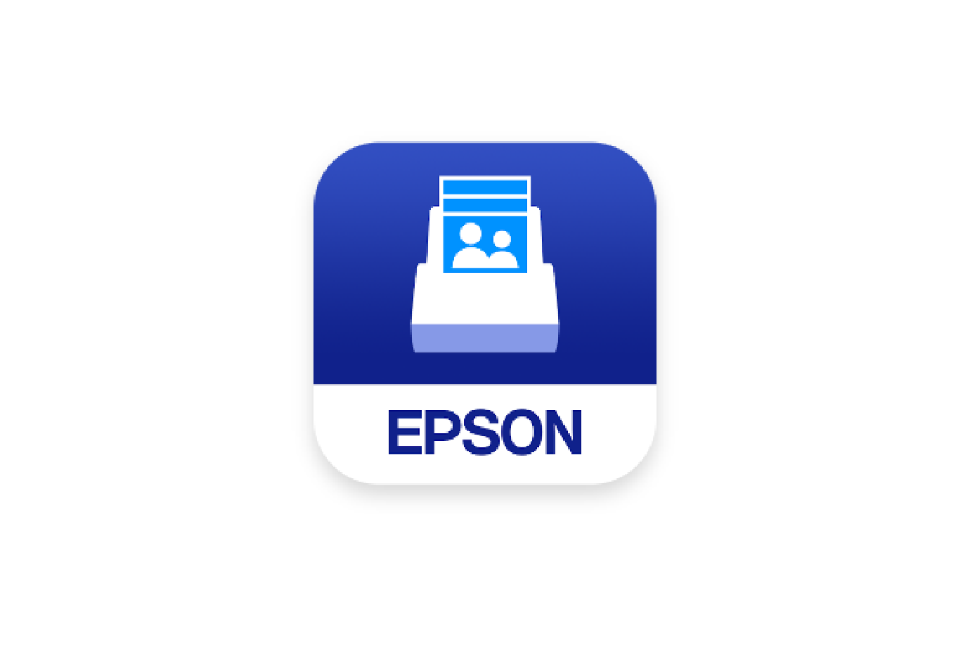 Icon for an Epson scanner app, featuring a white stylised scanner on a blue background.