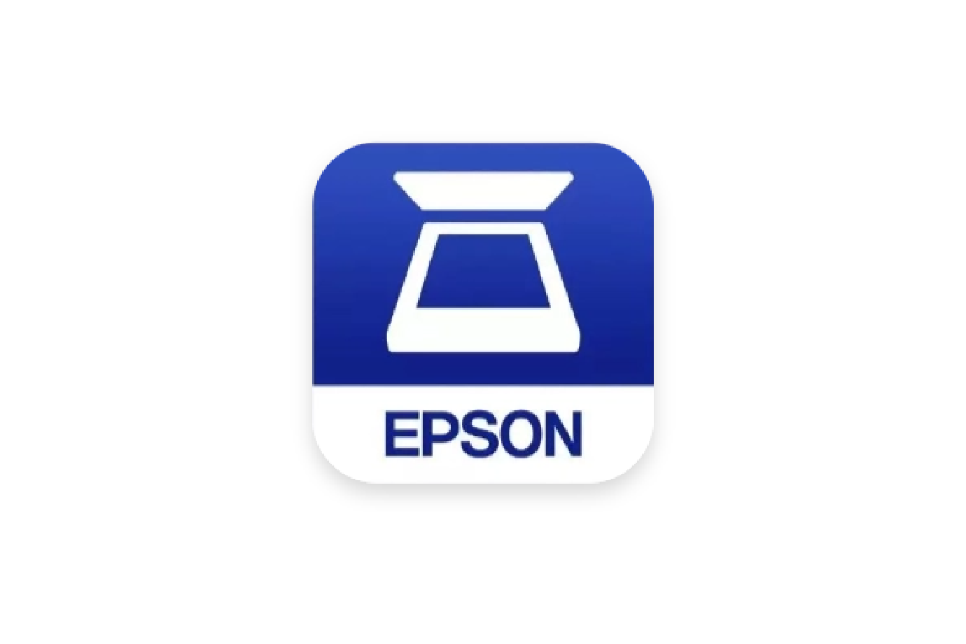 Blue and white Epson app icon on blue background.