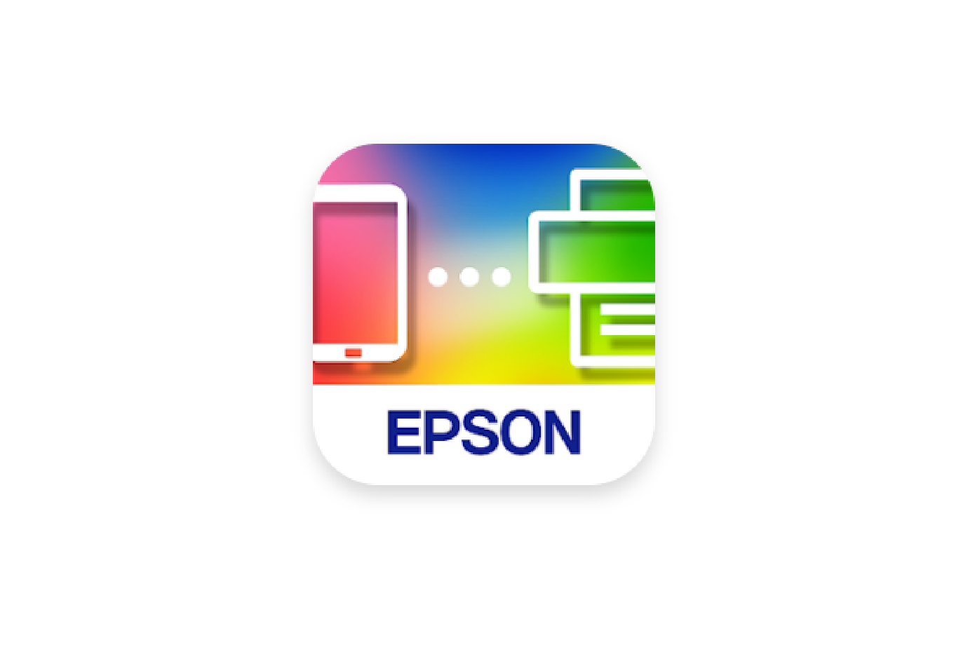 Mobile app icon with a gradient background, displaying a tablet on the left, a printer on the right