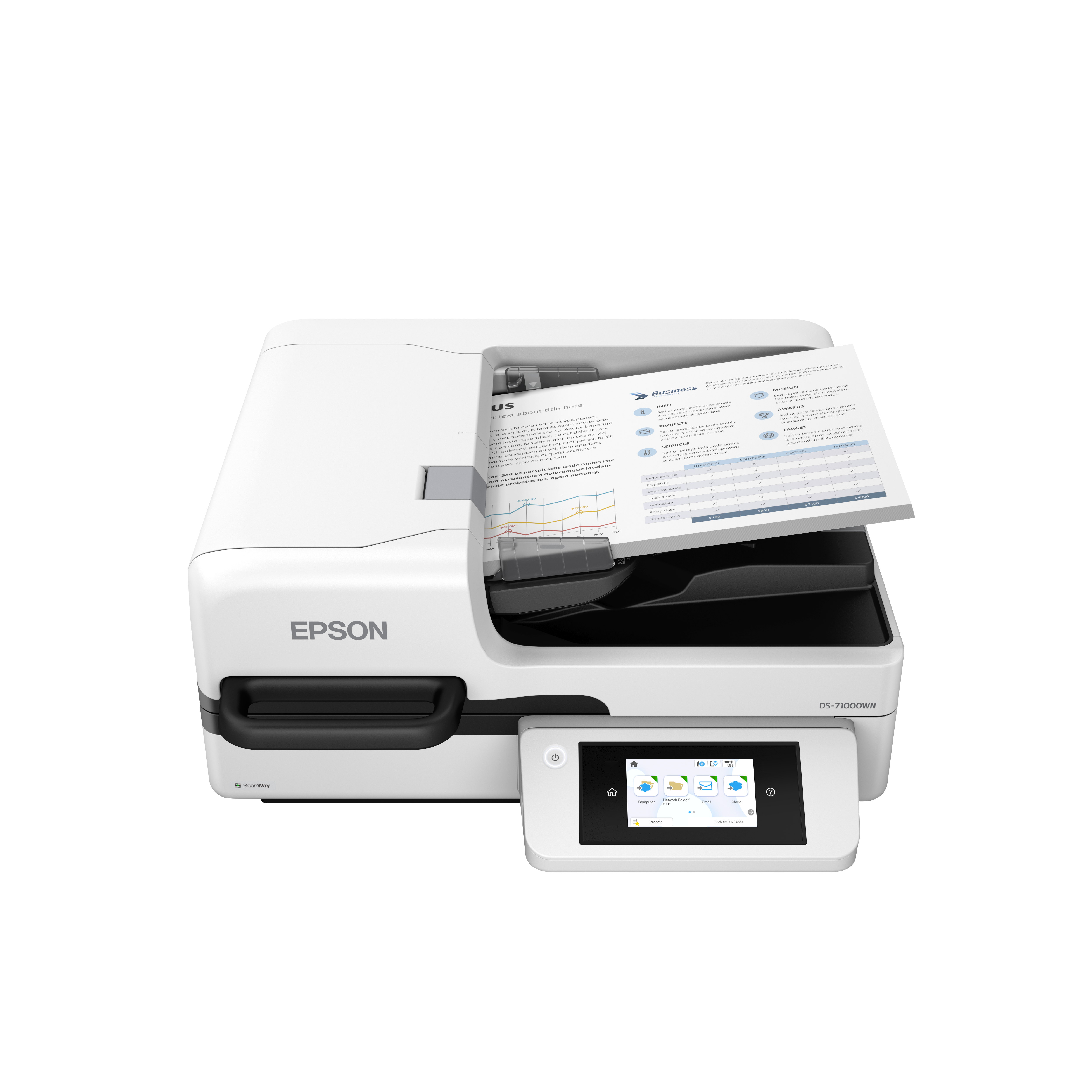 Επίπεδος σαρωτής A3 WorkForce DS-71000WN με δυνατότητα δικτύωσης, συμβατότητα με ανοικτές πλατφόρμες και αυτόματο τροφοδότη εγγράφων (ADF) 150 σελίδων