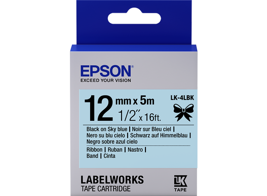Ruban satin pour étiqueteuse Epson LK-4LBK Noir/Bleu ciel 12 mm (5 m), Fournitures pour étiqueteuses, Encre & papier, Produits