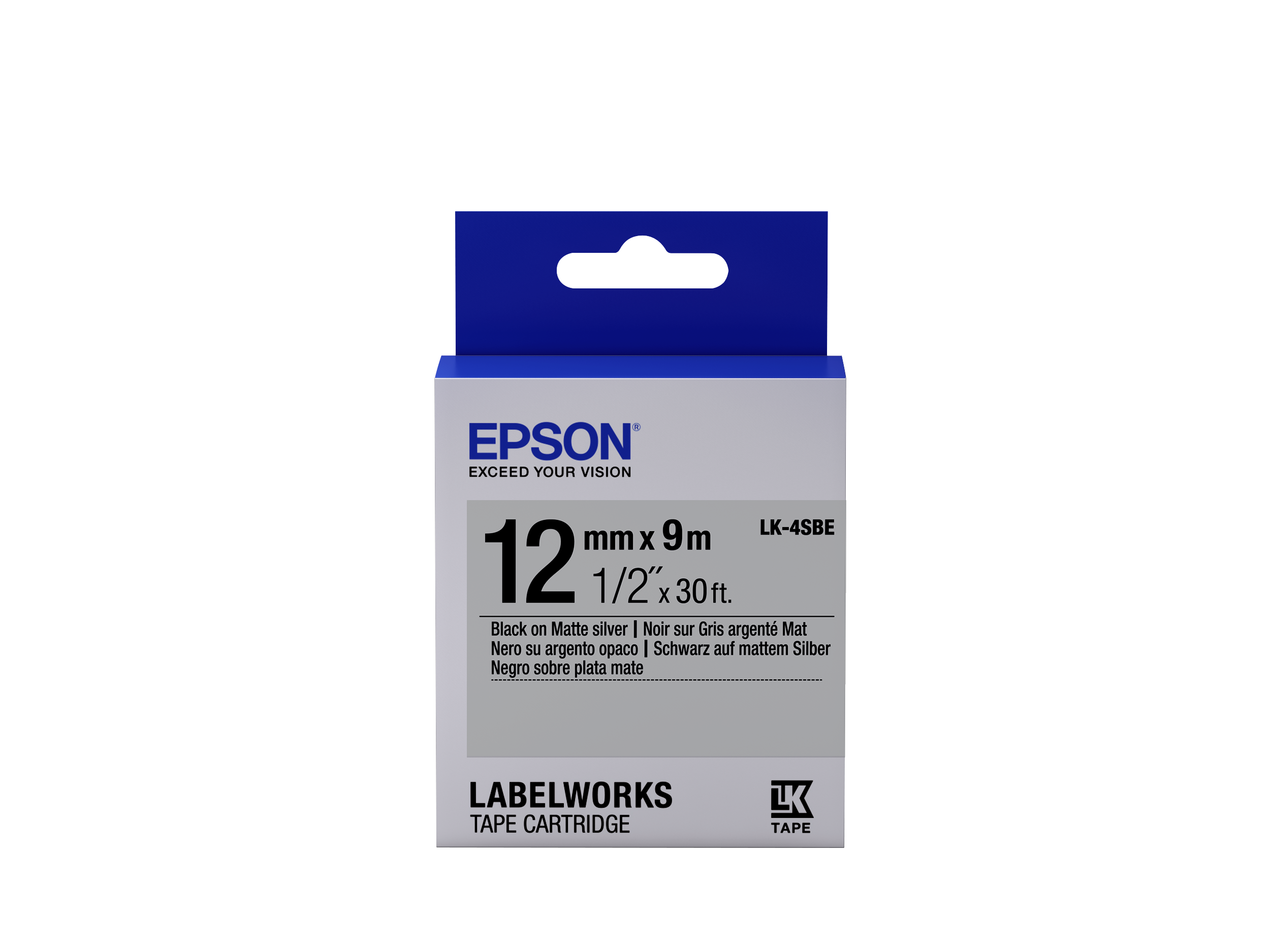 Epson Label Cartridge Matte LK4SBE Black/Matt Silver 12mm (9m) Label
