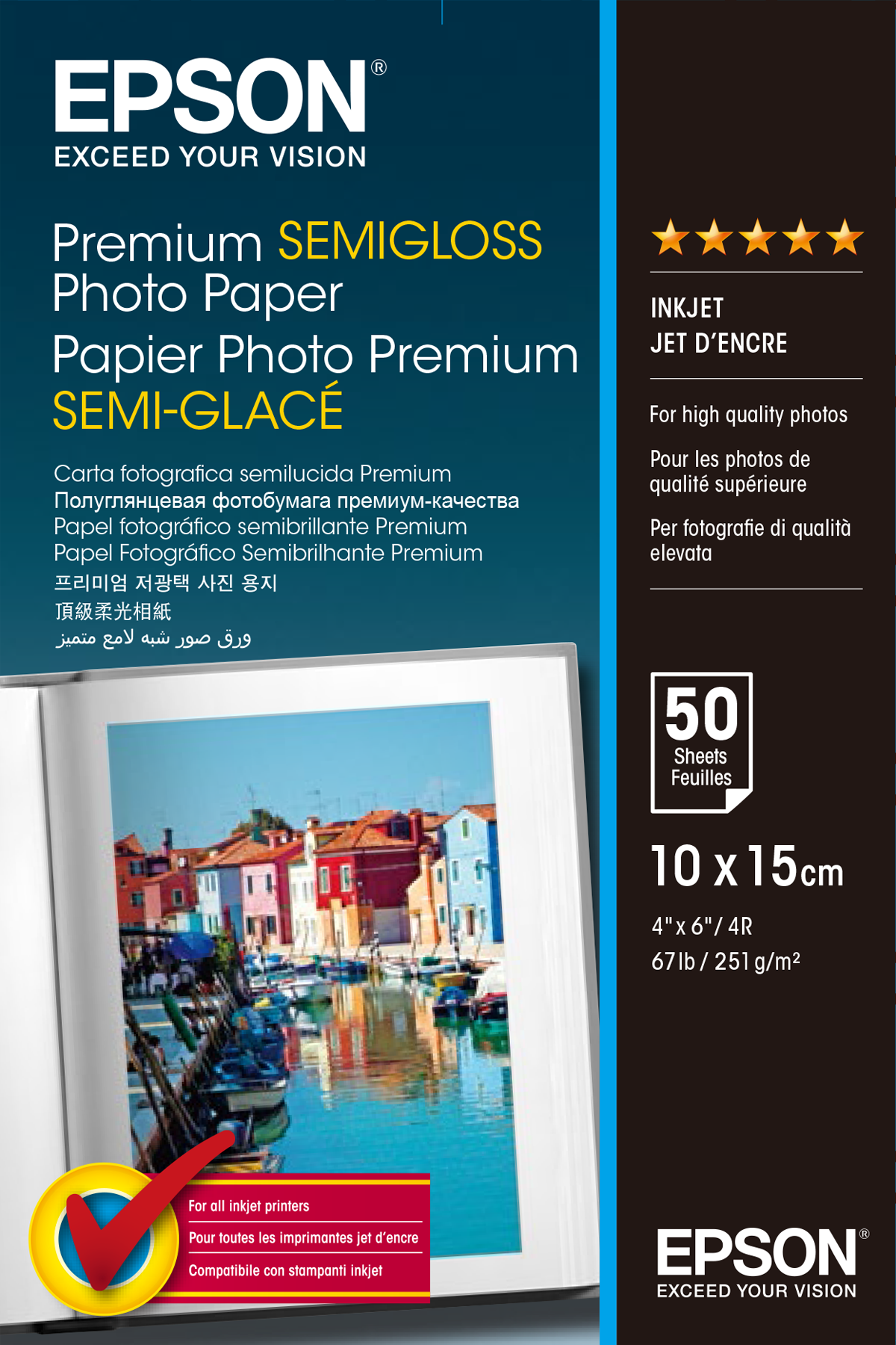 Premium Semigloss Photo Paper, 100 x 150 mm, 251g/m2, 50 Sheets