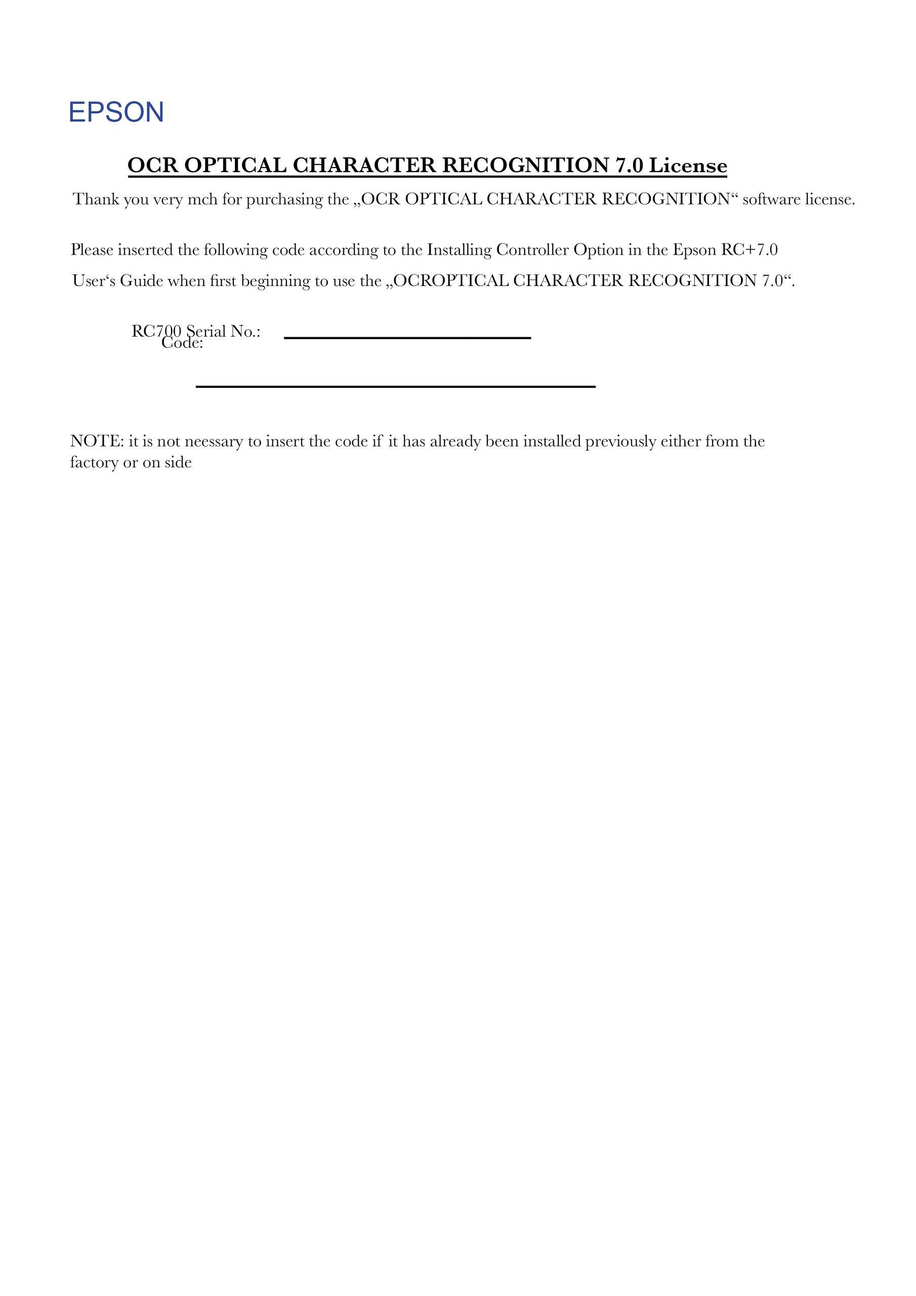 Epson OCR 7.0 licence