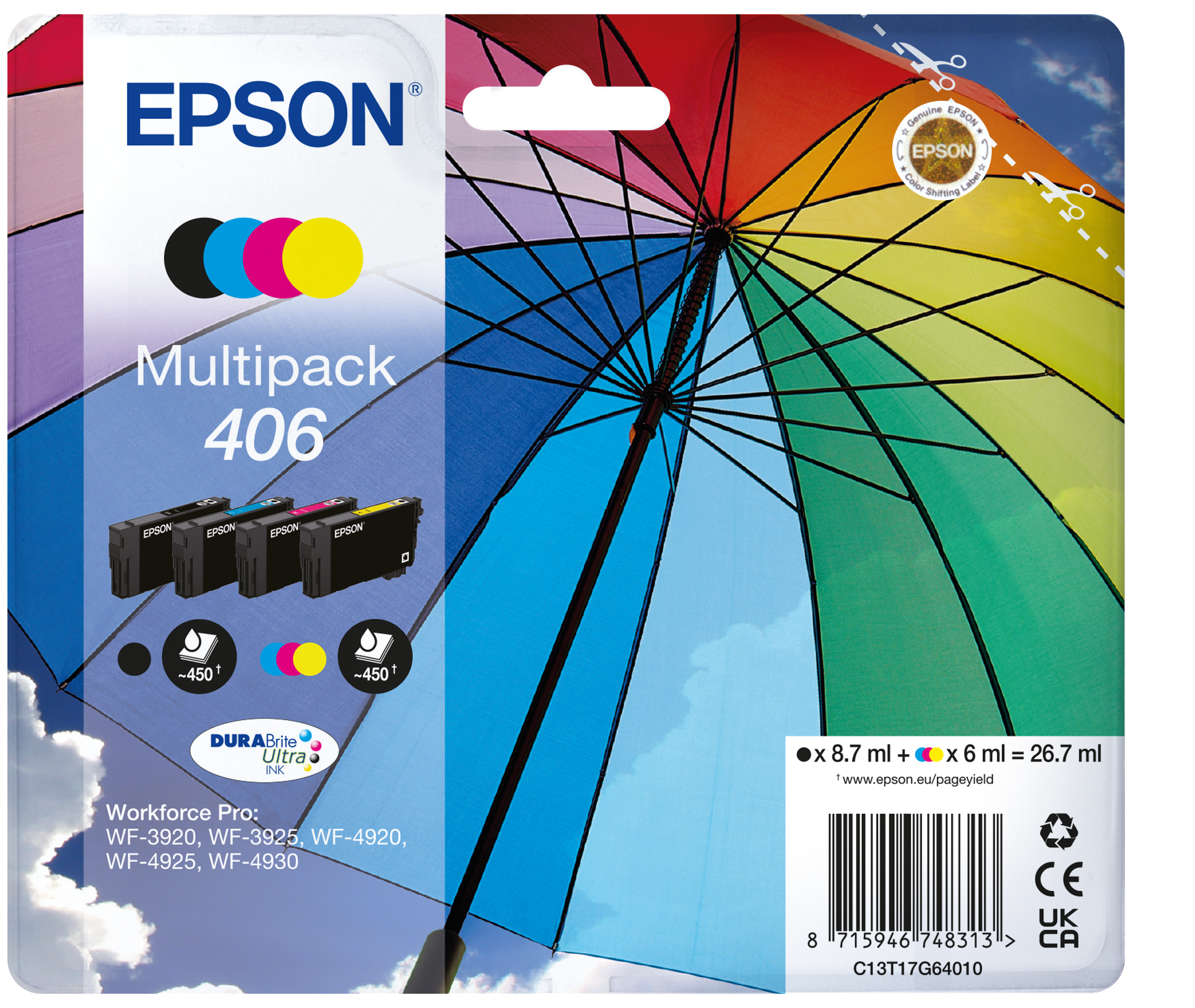 Multipack 4-kleuren 406 Paraplu DURABrite Ultra-inkt