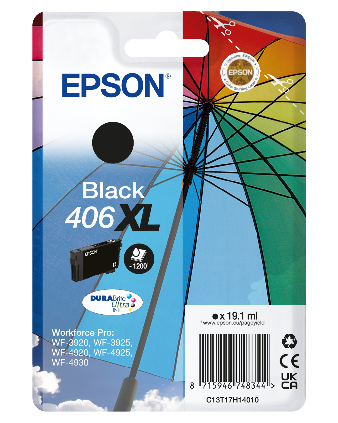Singlepack Zwart 406XL Paraplu DURABrite Ultra-inkt