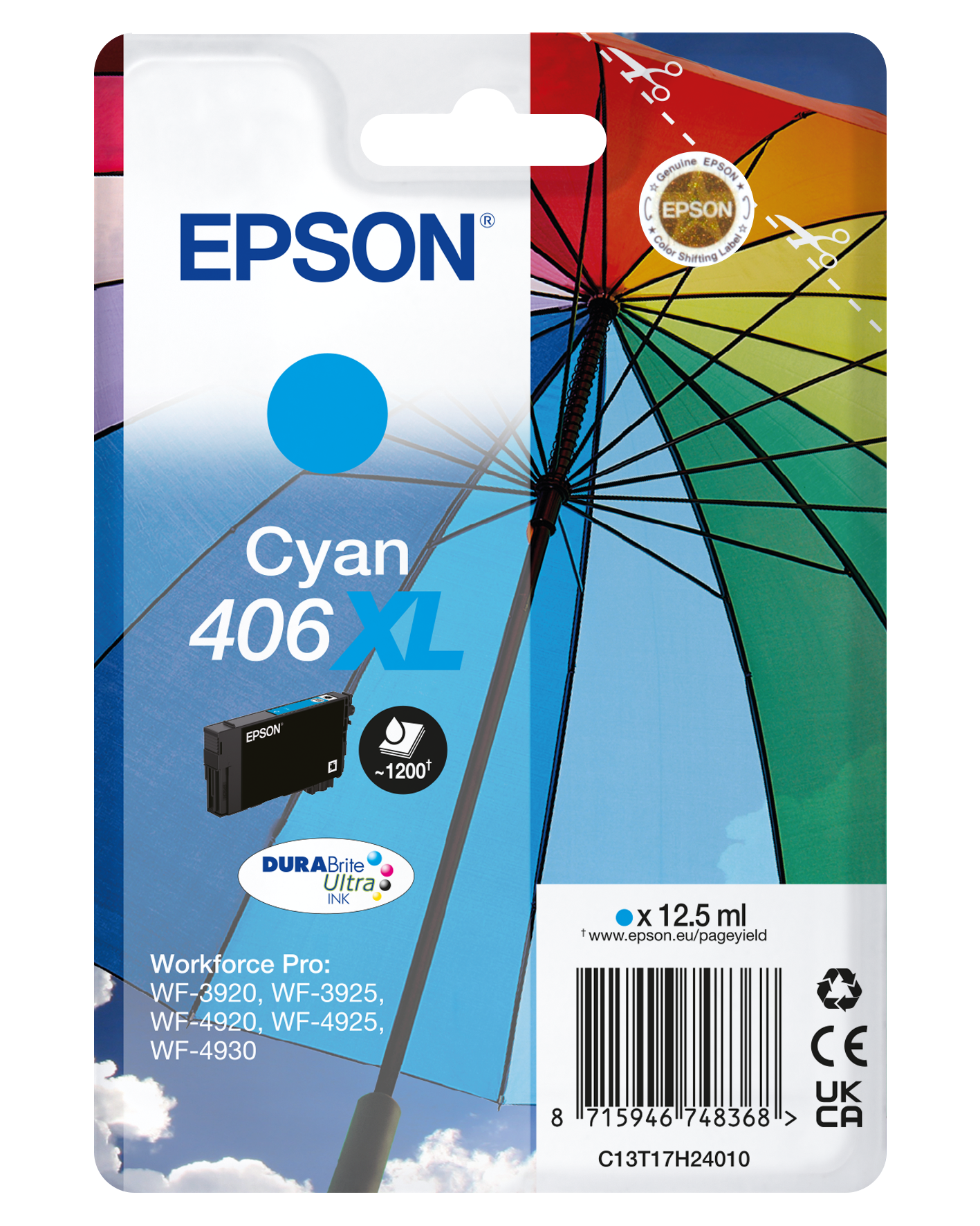Singlepack Cyaan 406XL Paraplu DURABrite Ultra-inkt