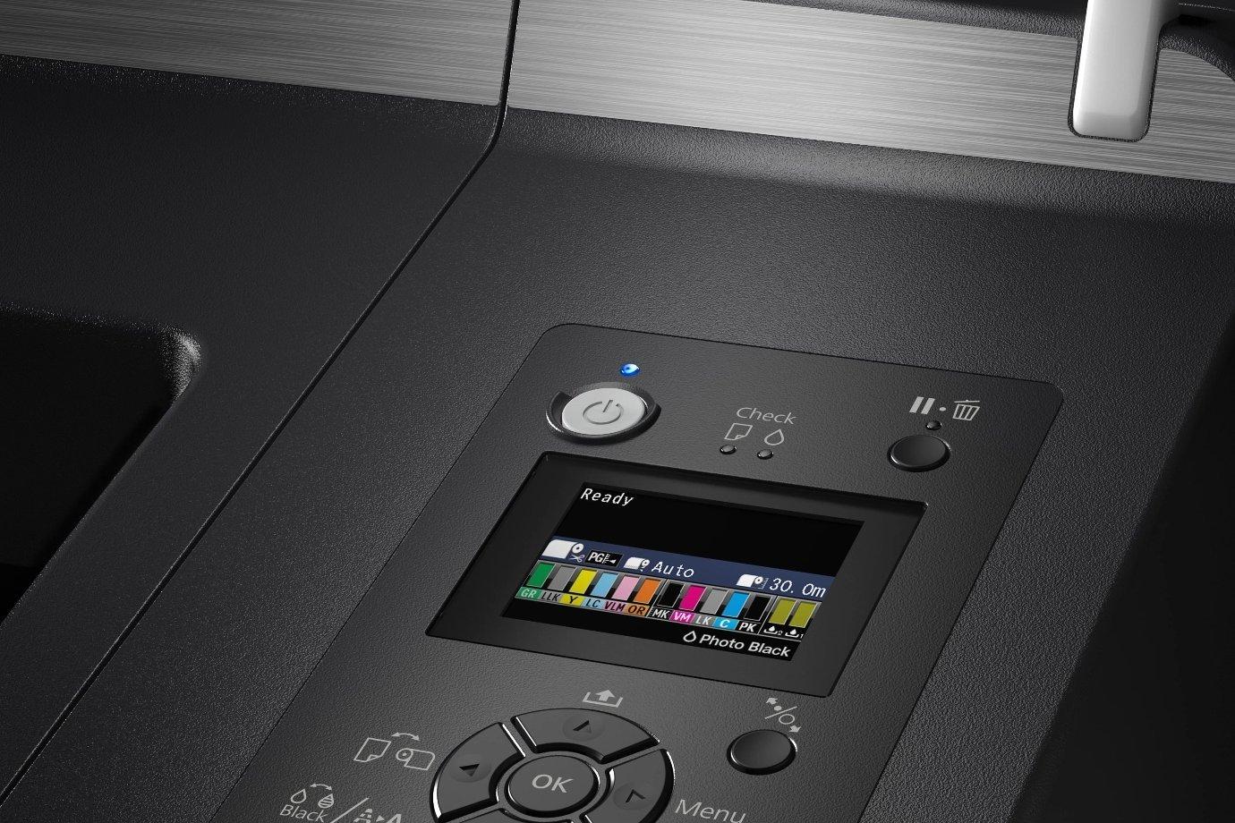 Close up of black Epson printers buttons