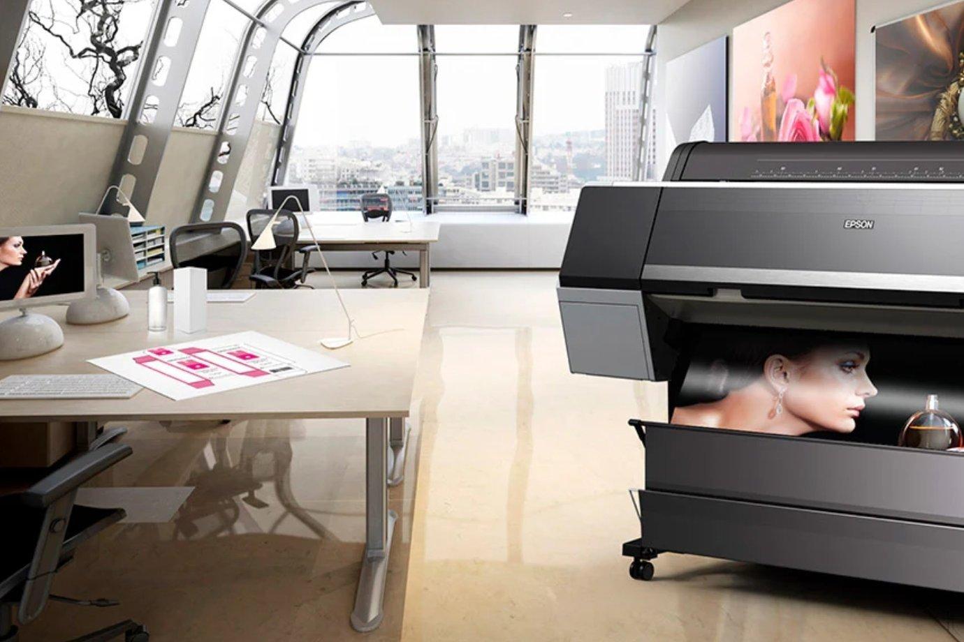 An Epson large format printer in a clean and modern living space