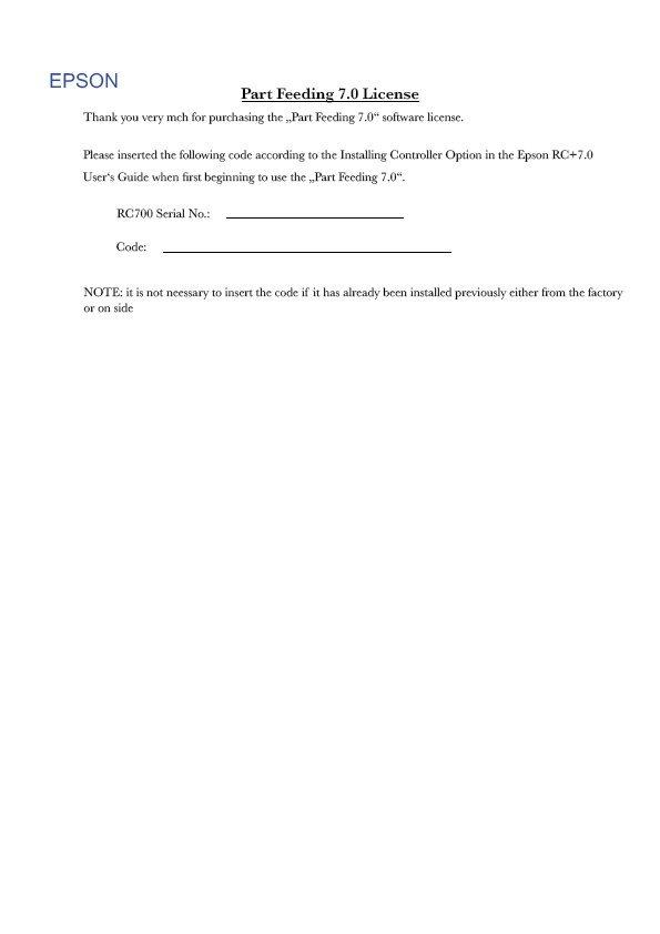 Epson Part Feeding License