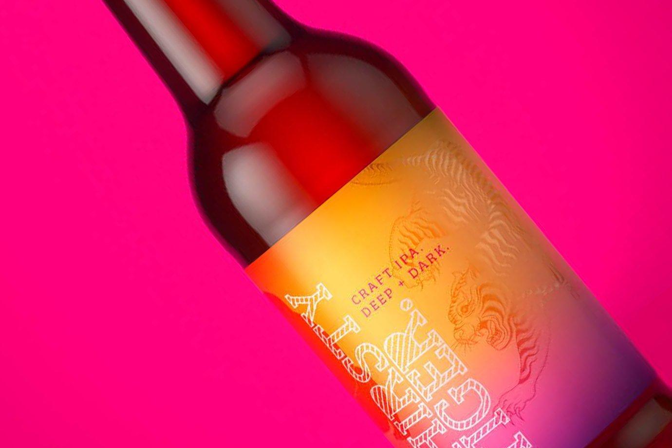 A colourful gradient label on a craft IPA.