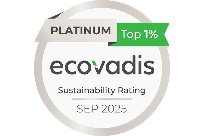 Platinum badge reading "PLATINUM | Top 1% - EcoVadis Sustainability Rating, SEP 2025."