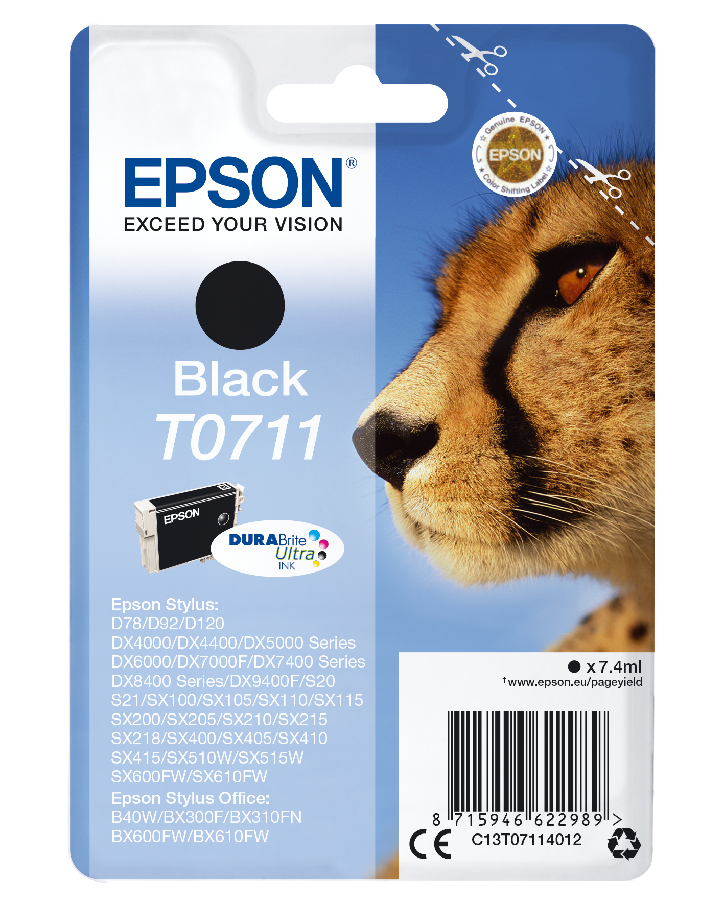 querido Esquivo Sequía Tinta negra T0711 DURABrite Ultra Guepardo | Tintas | Tinta y papel |  Productos | Epson España