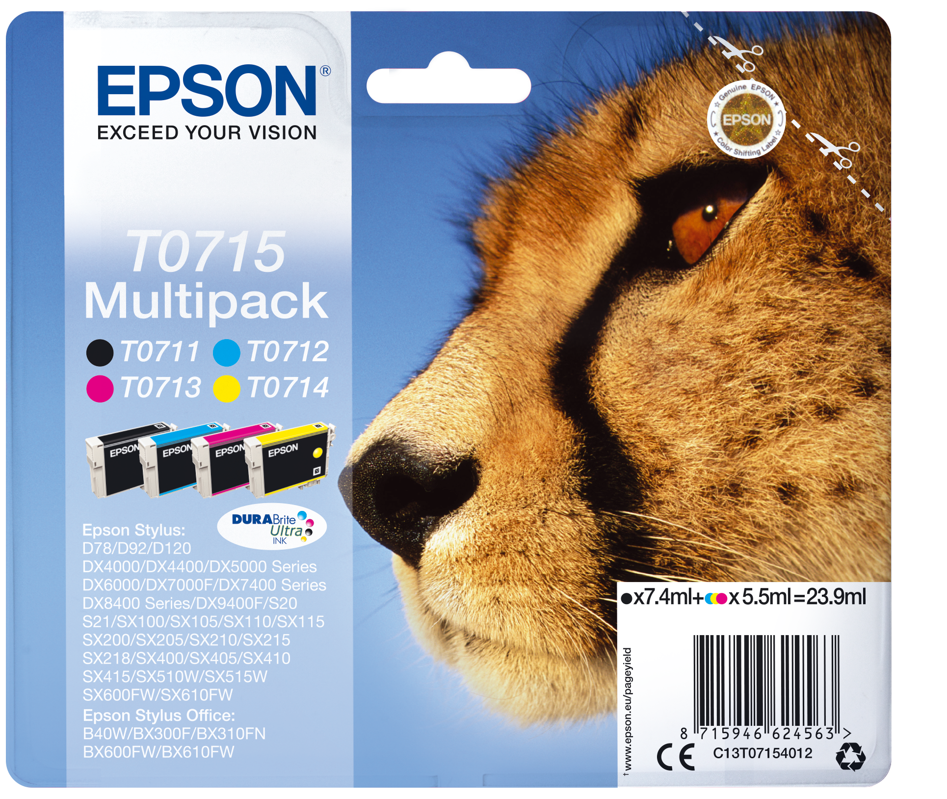 T0715 gepard DURABrite 4-farve blæk | | Blæk og | Produkter | Epson Danmark