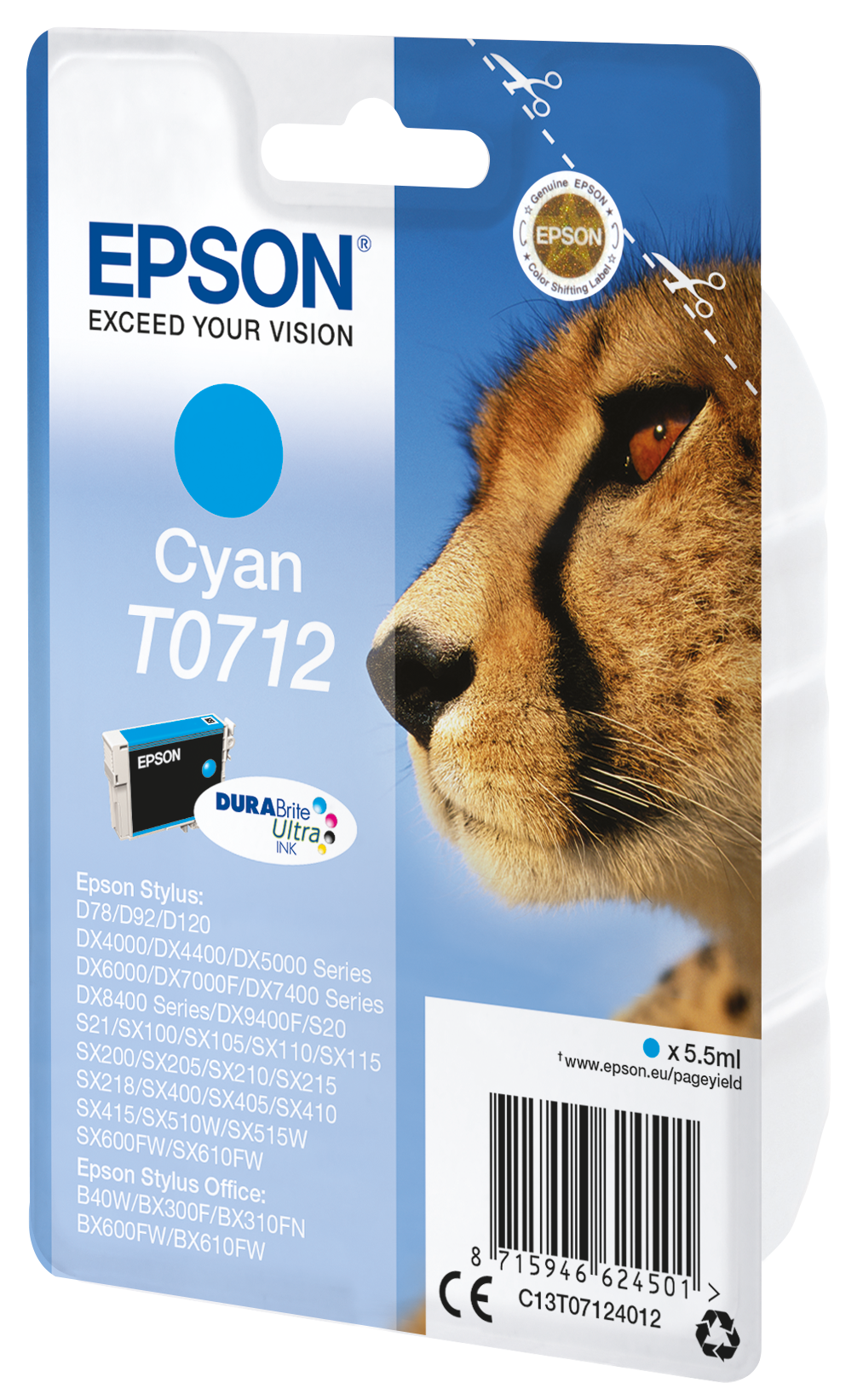 Single Gepard Cyan Tinte Papier Epson Tinte Ultra Produkte | | | Tintenpatronen T0712 DURABrite | Deutschland &