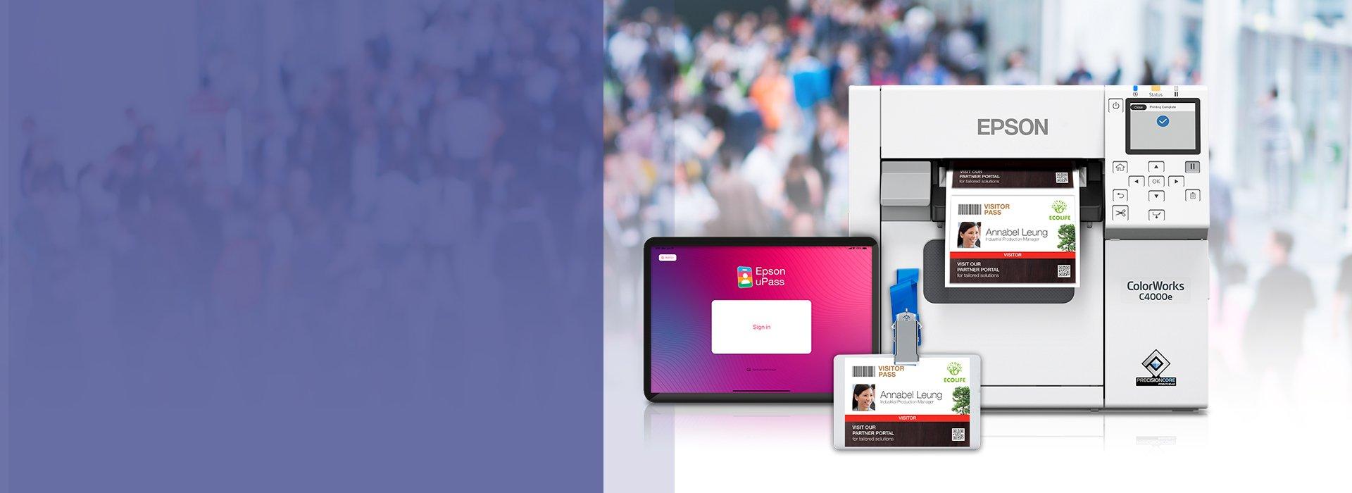 A printer, a tablet and a pass demonstrating the uPass app