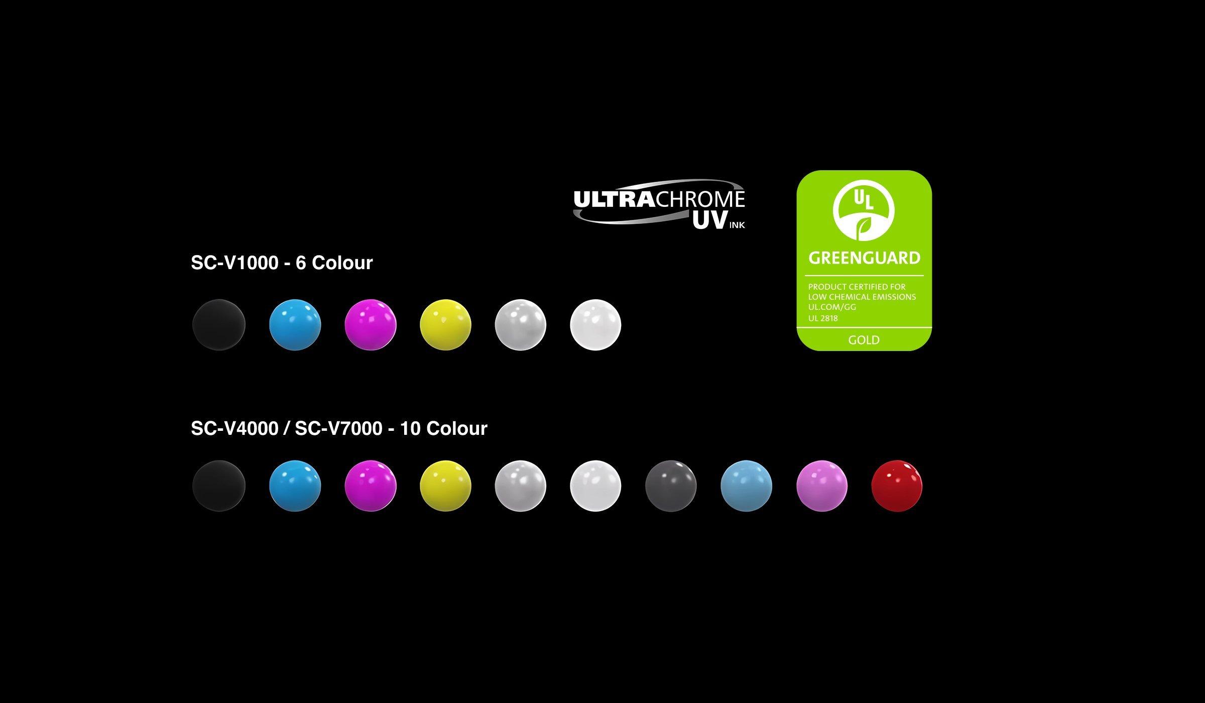 Swatches showing an array of colours that the printer range has
