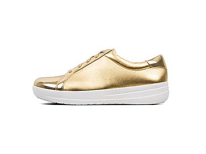 F-Sporty athleisure sneaker in gold. Featuring Metallic glossy faux-leather.