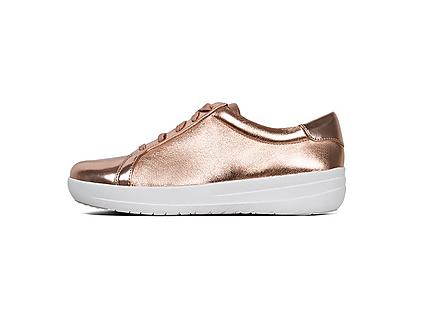 F-Sporty athleisure sneaker in Rose gold. Featuring Metallic glossy faux-leather.
