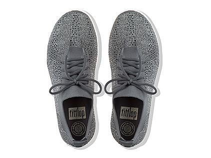 Uberknit Slip-on sneakers in Grey. Smothered in shimmering multi-tonal crystals.