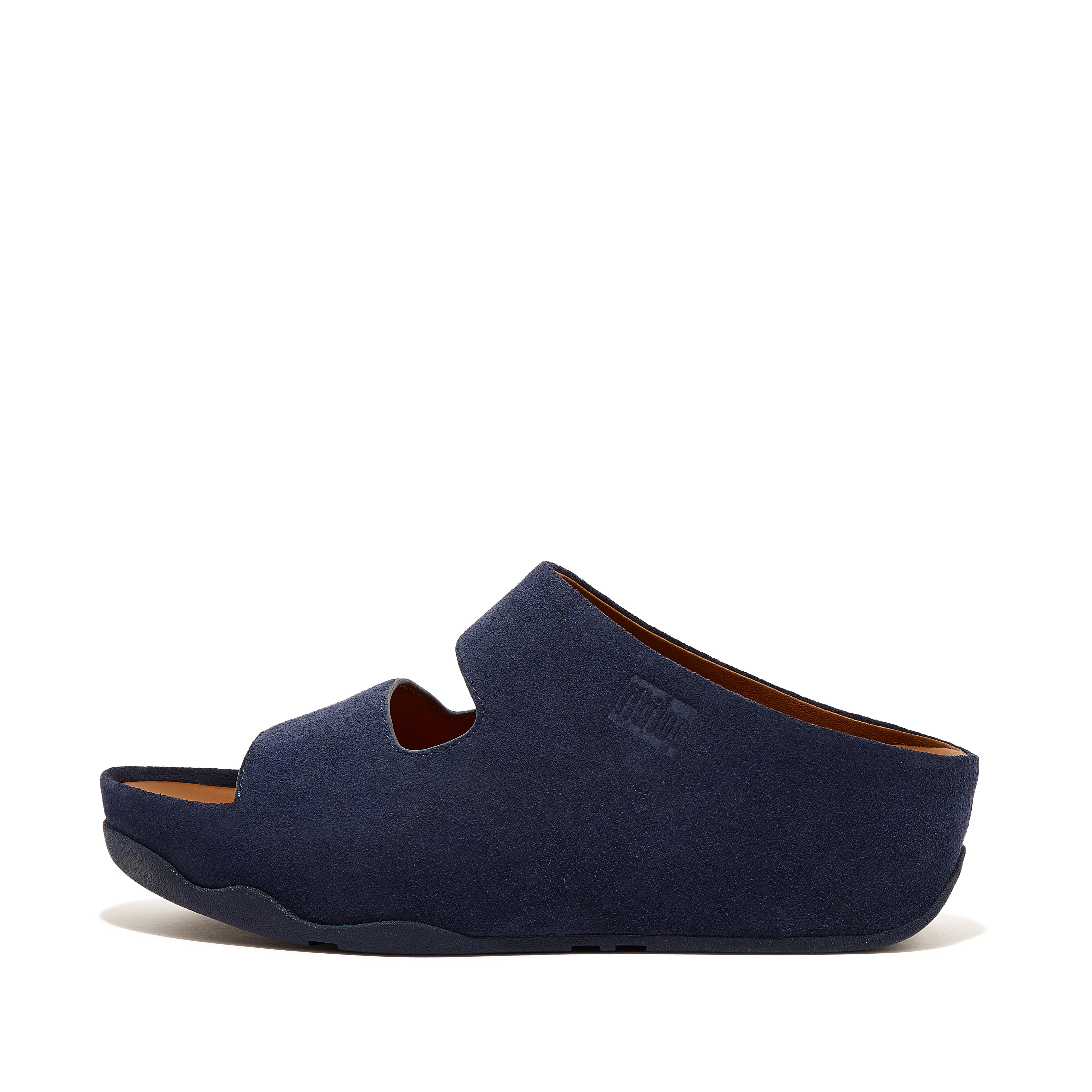 fitflop two bar shearling slides