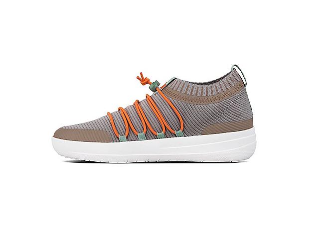 Uberknit Ghillie Slip-on Sneakers in colour concrete mix with orange bungee laces.