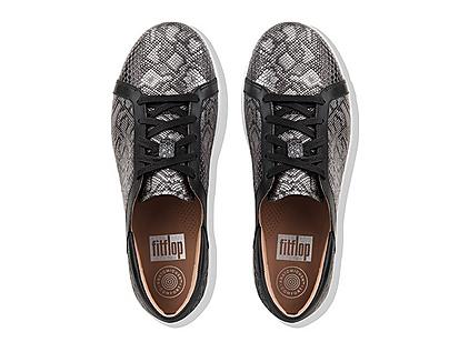 Leather Lace up sneakers with snake print design.