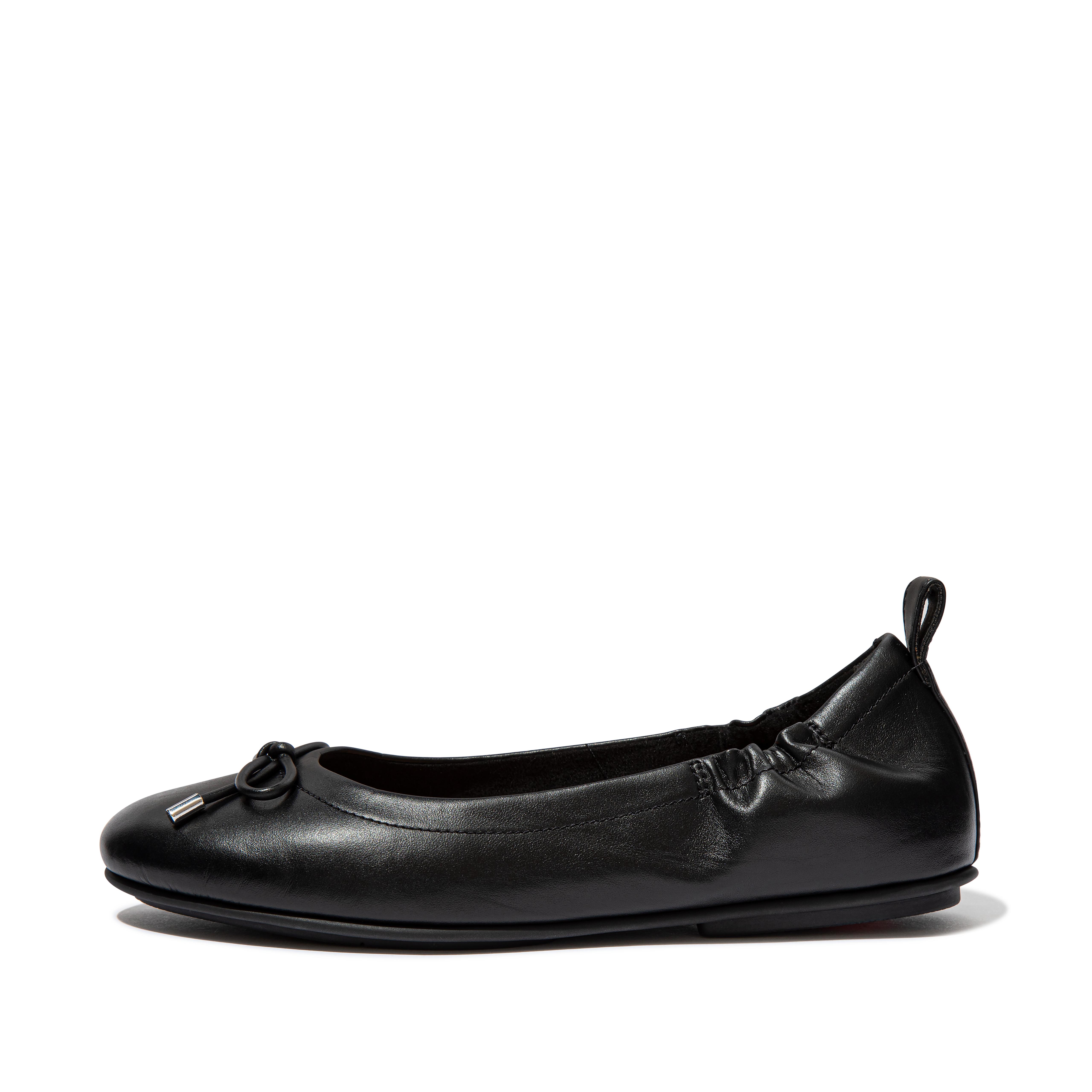 핏플랍 플랫슈즈 FitFlop ALLEGRO Bow Leather Ballet Flats,All Black