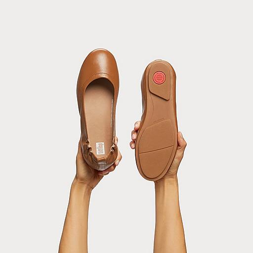 Brown leather ballet pumps best sale