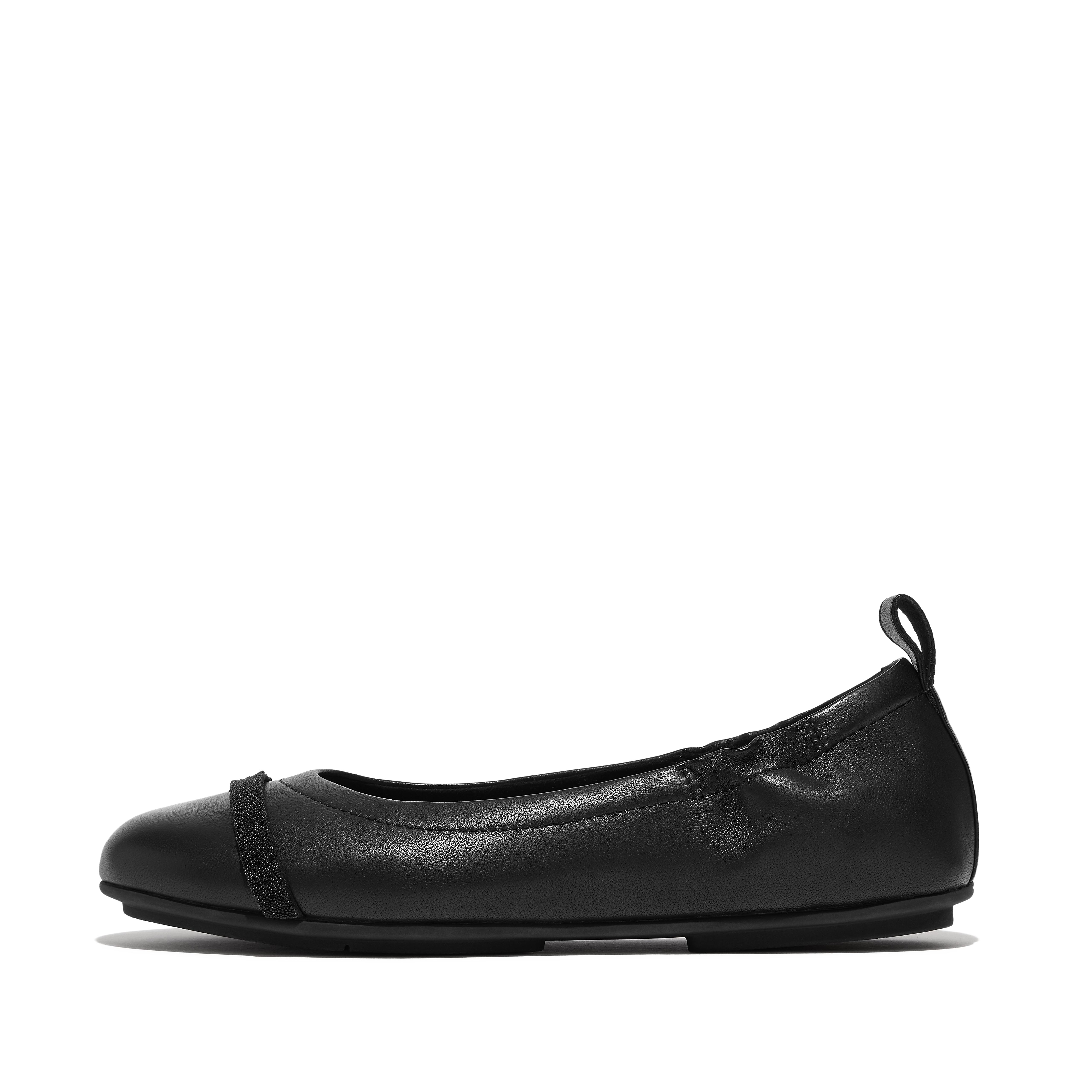 FitFlop ALLEGRO Opul-Trim Leather Ballet Pumps, Outlet, Black, Size: US 5