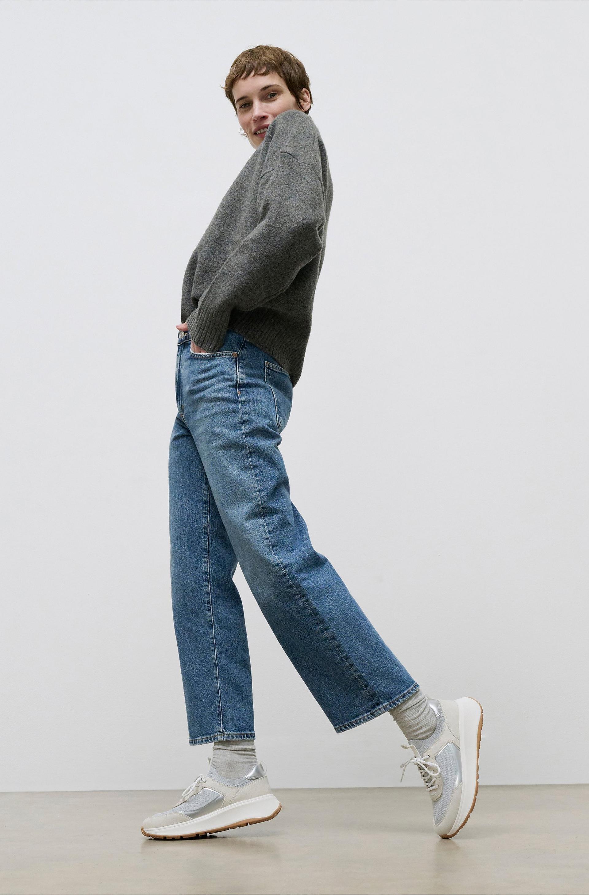 F-MODE Knit/Suede Flatform Pull-On Trainers