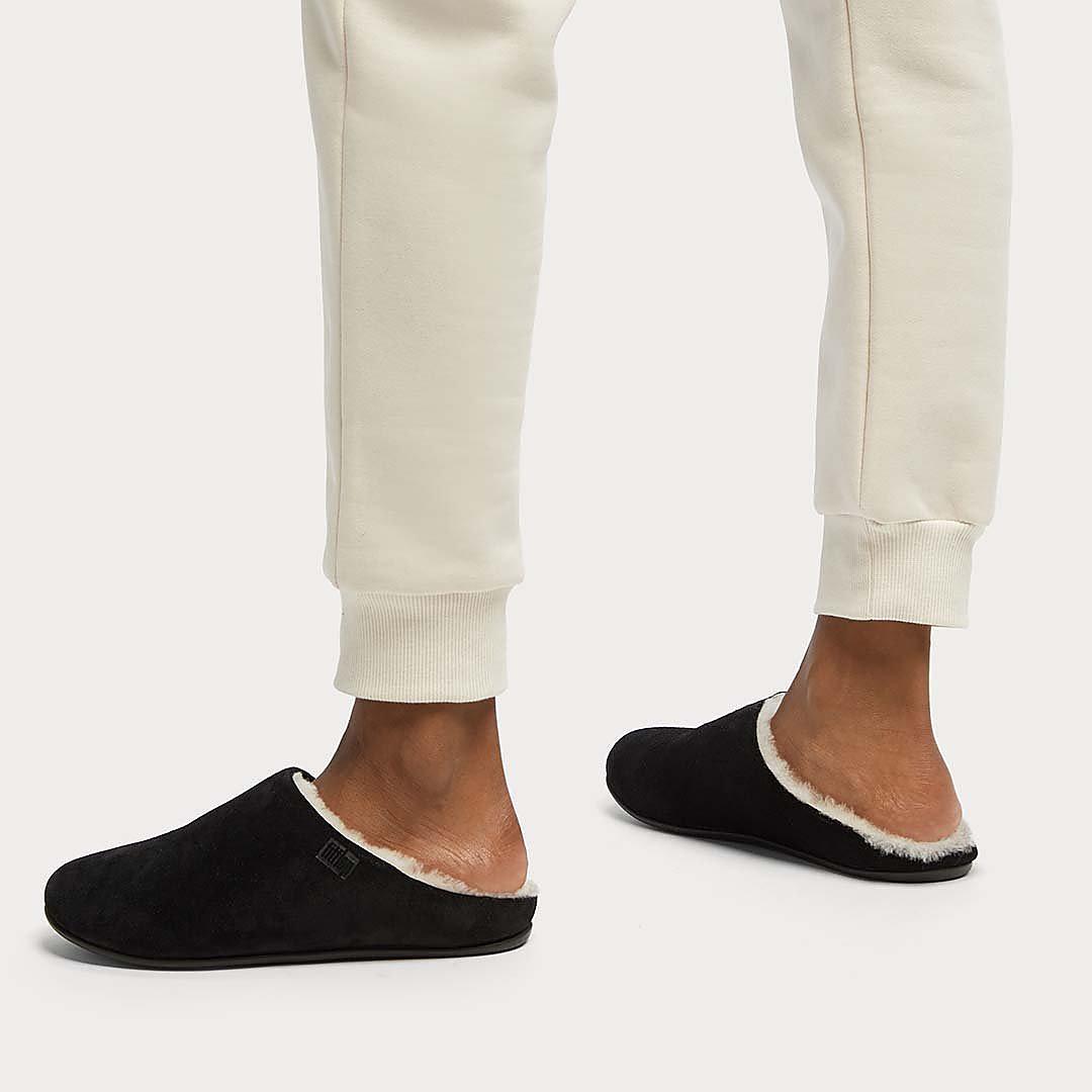 black shearling slippers