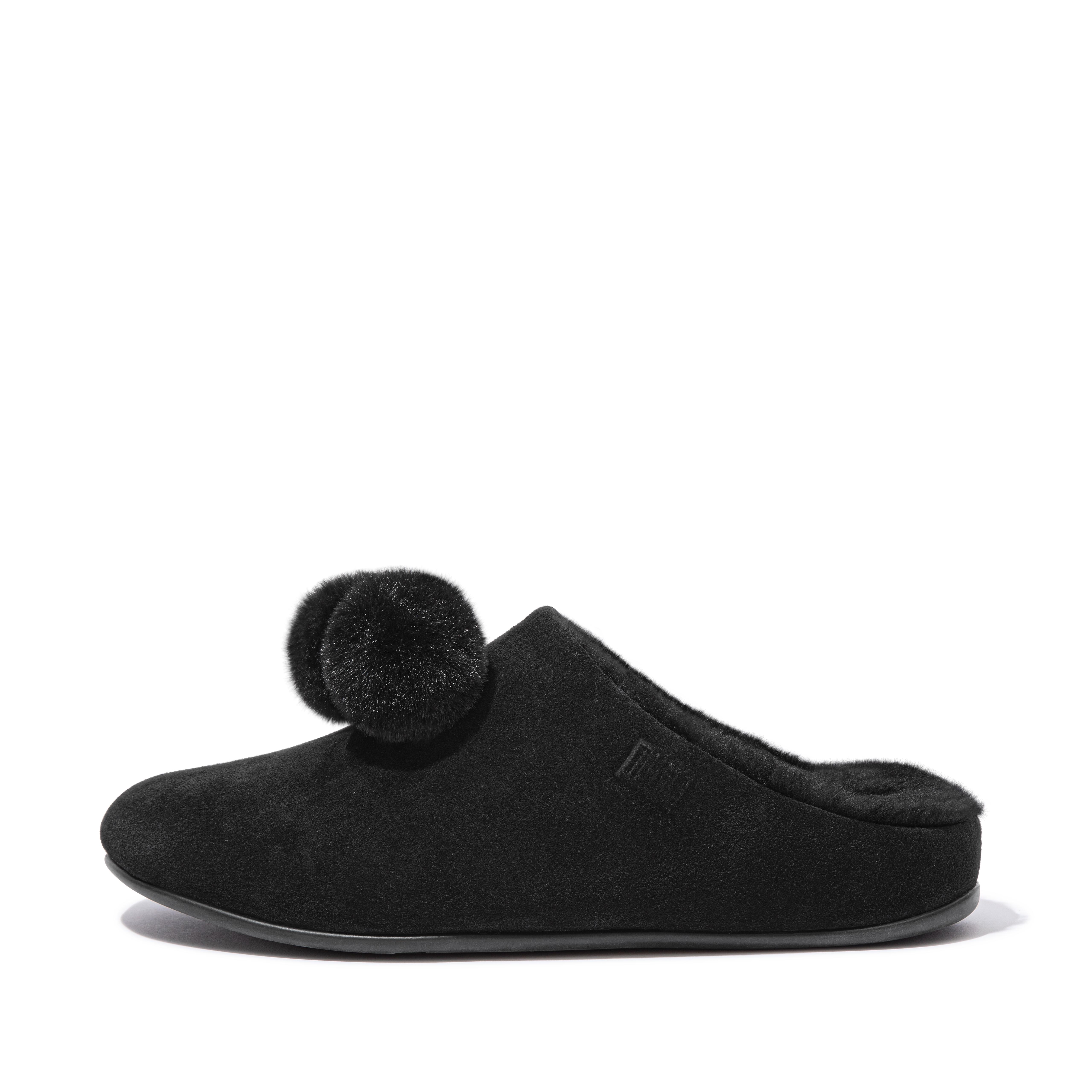 Ladies' CHRISSIE Suede Pom Pom Slippers | FitFlop UK