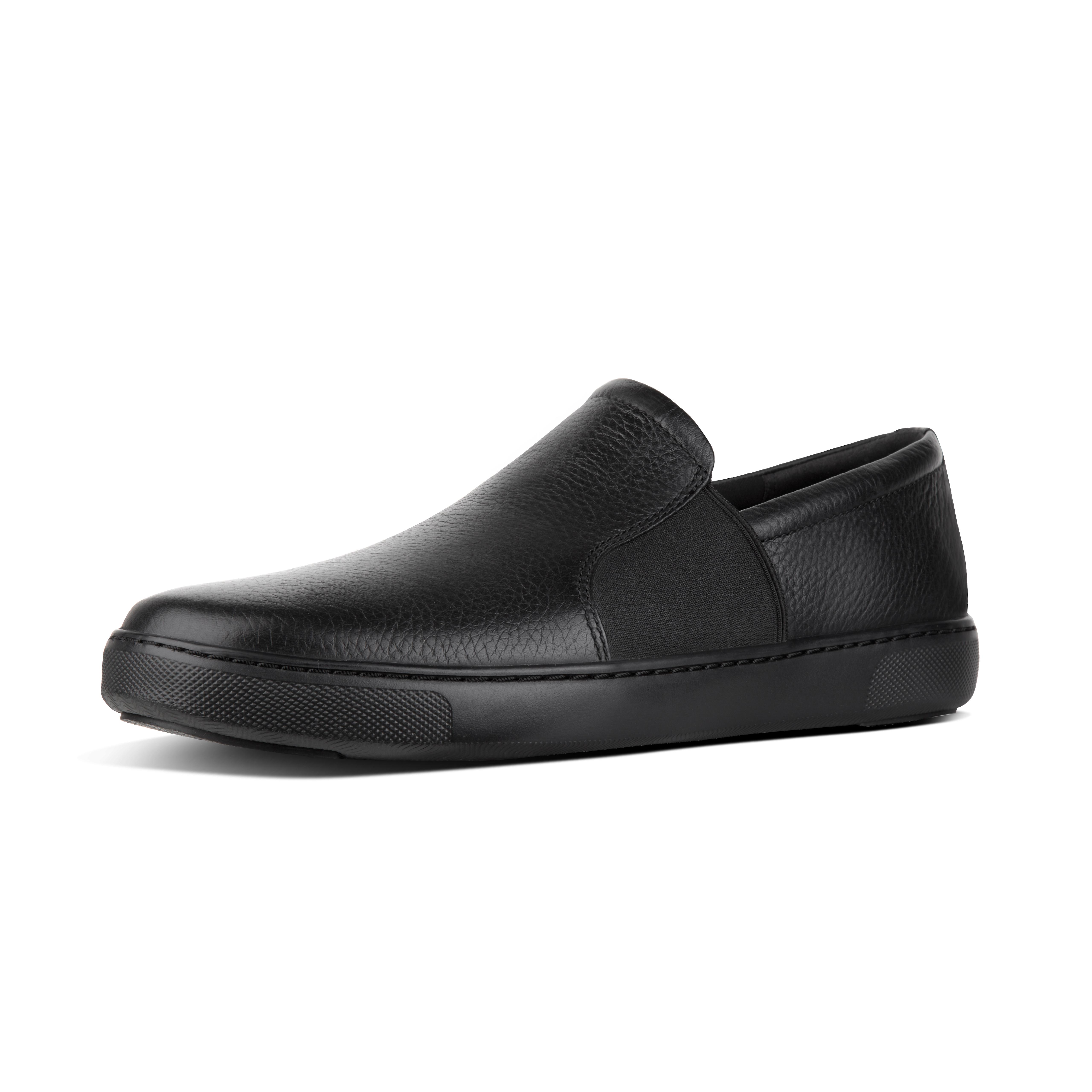 all black leather slip ons