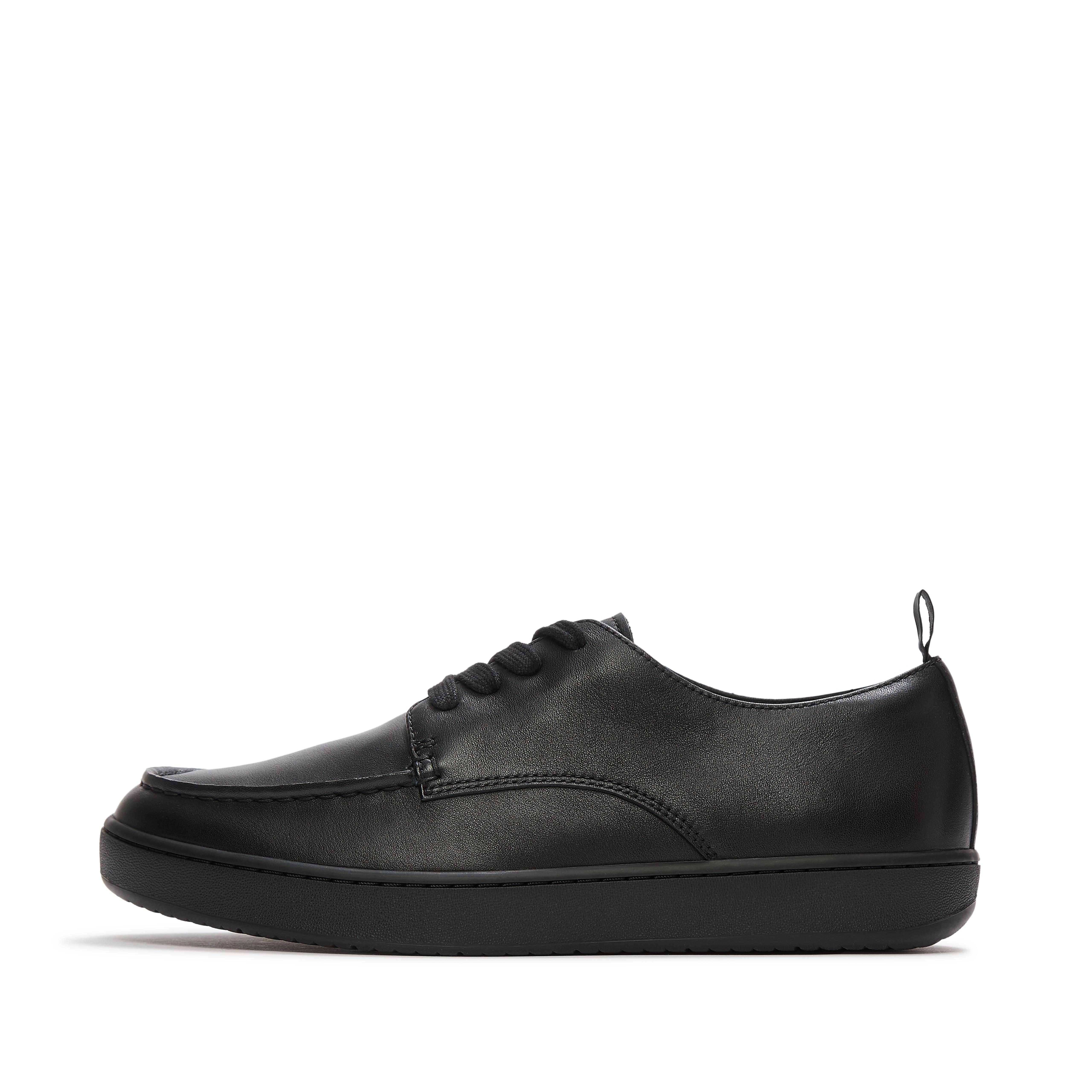 FitFlop CRAFT-Q Leather Moc Derby Shoes, Full Price, All Black, Size: US 12