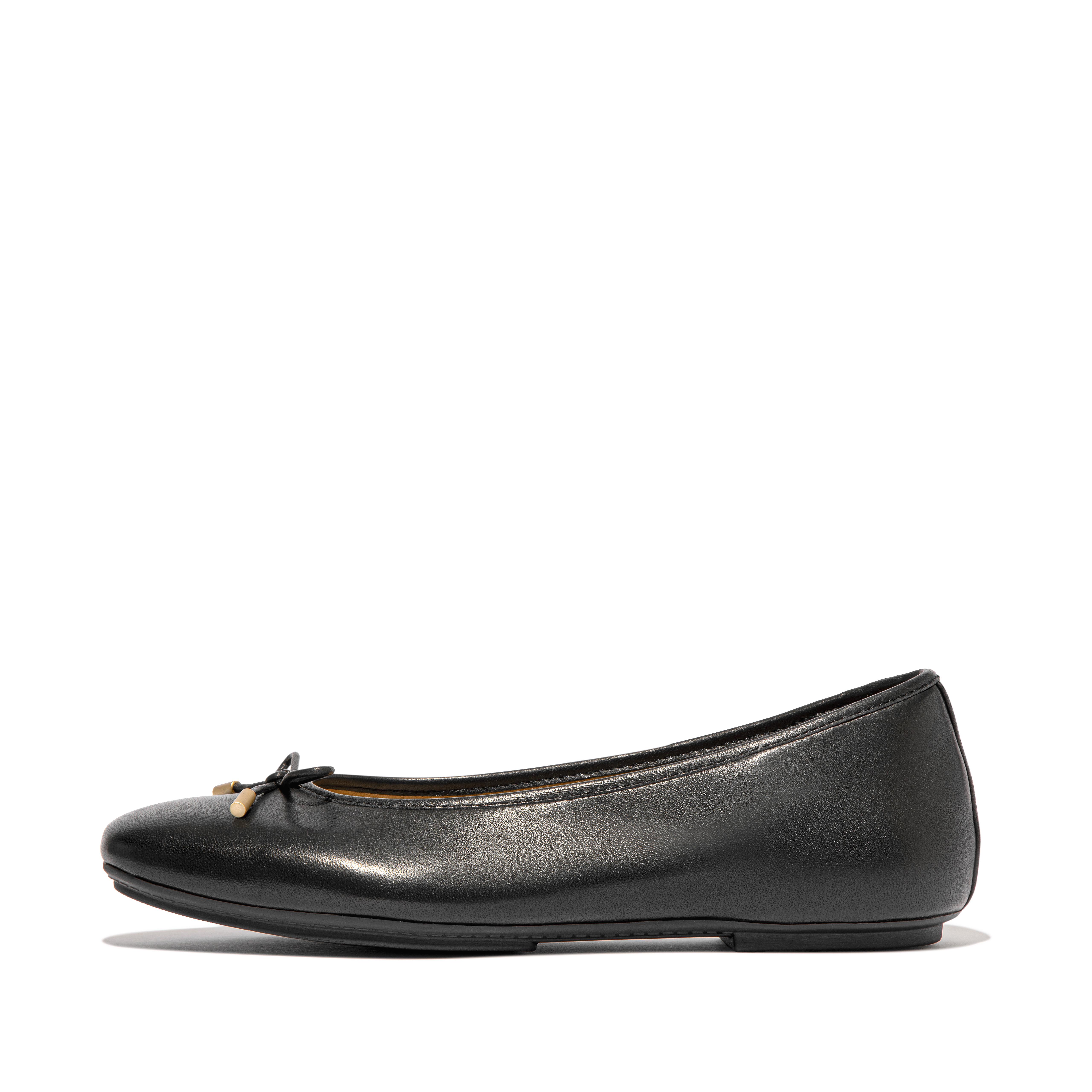 FitFlop DELICATO Bow Soft Leather Ballerinas, Full Price, Black, Size: US 5