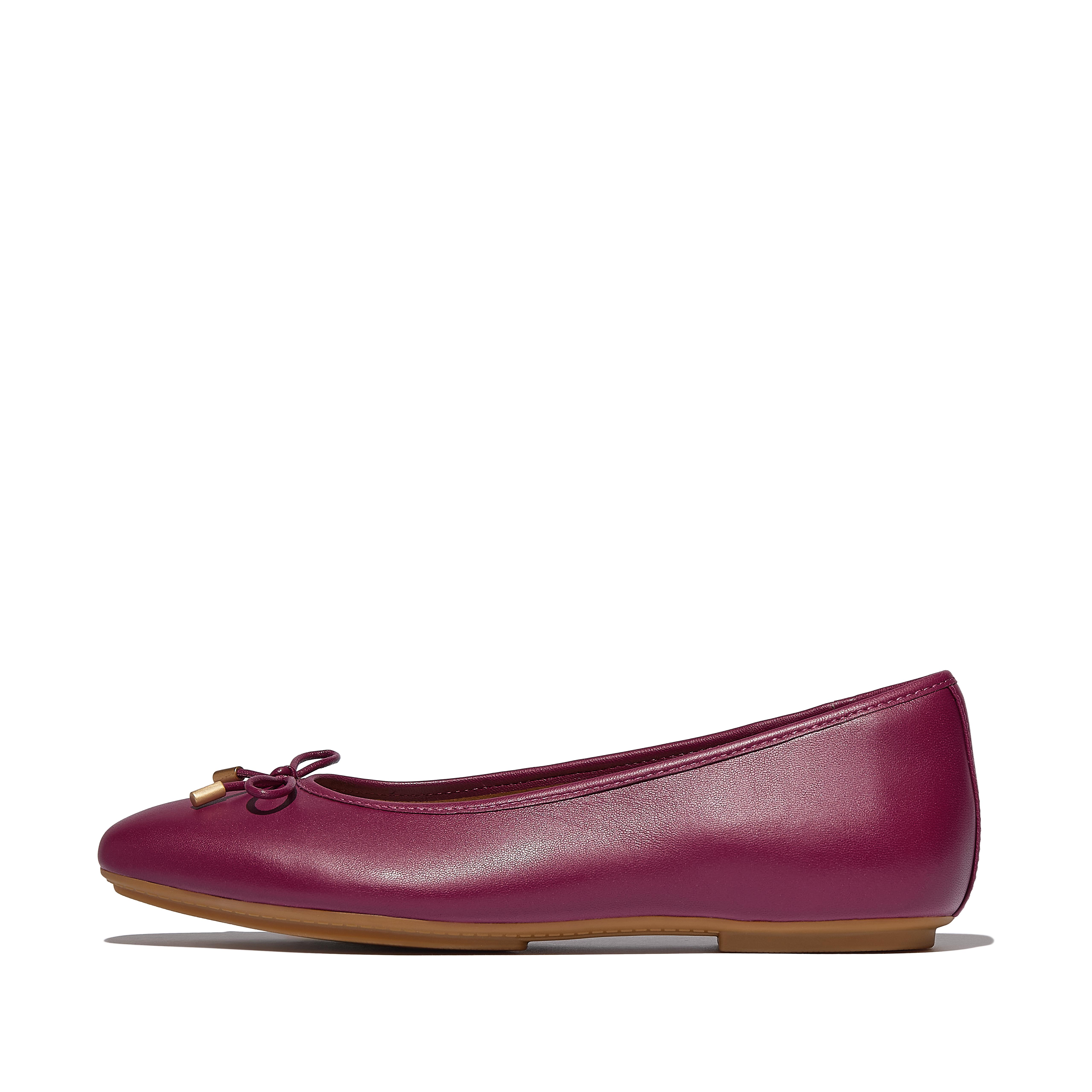 FitFlop DELICATO Bow Soft Leather Ballerinas, Outlet, Ruby, Size: US 5