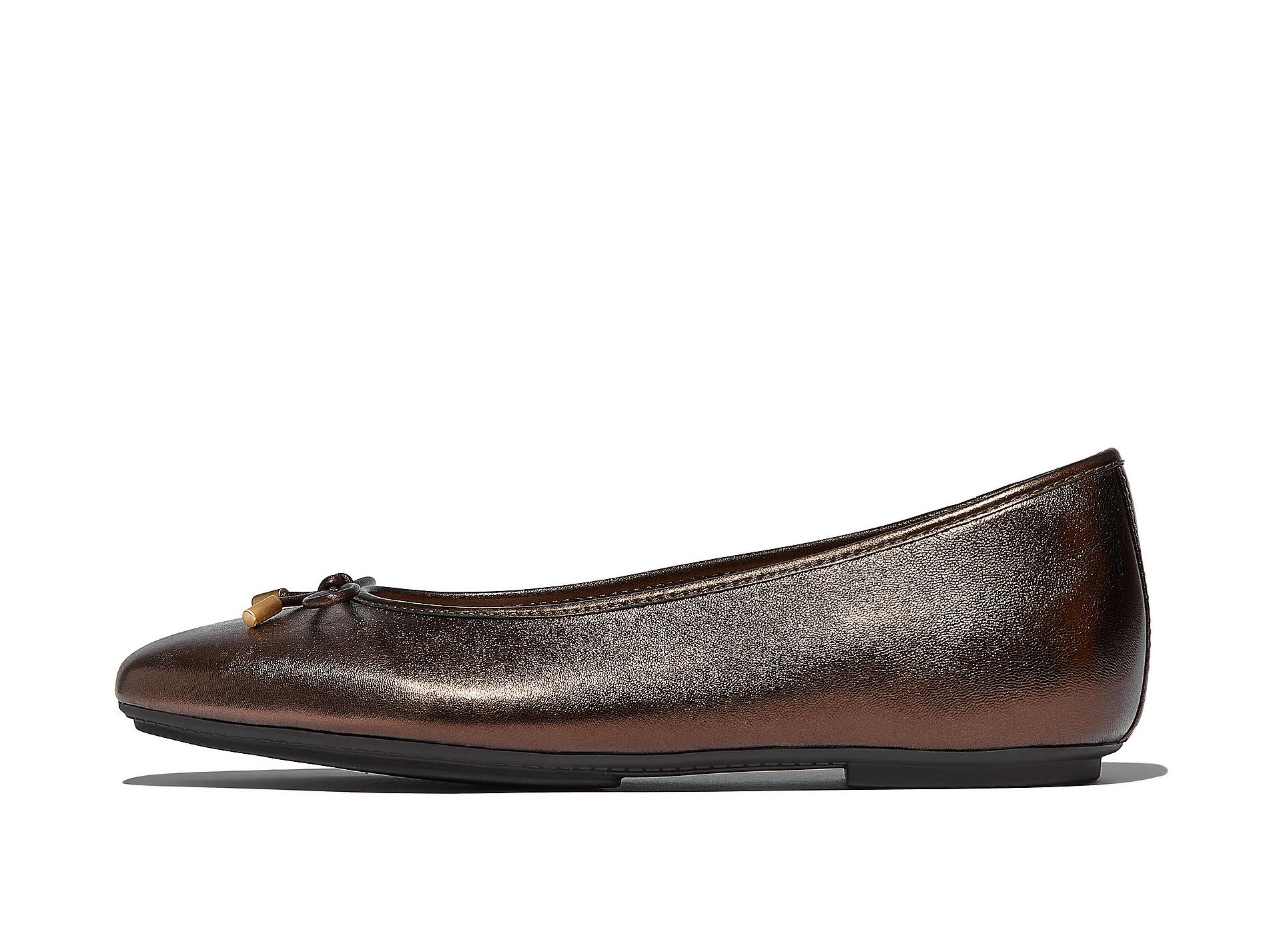 DELICATO Bow Soft Metallic-Leather Ballerinas