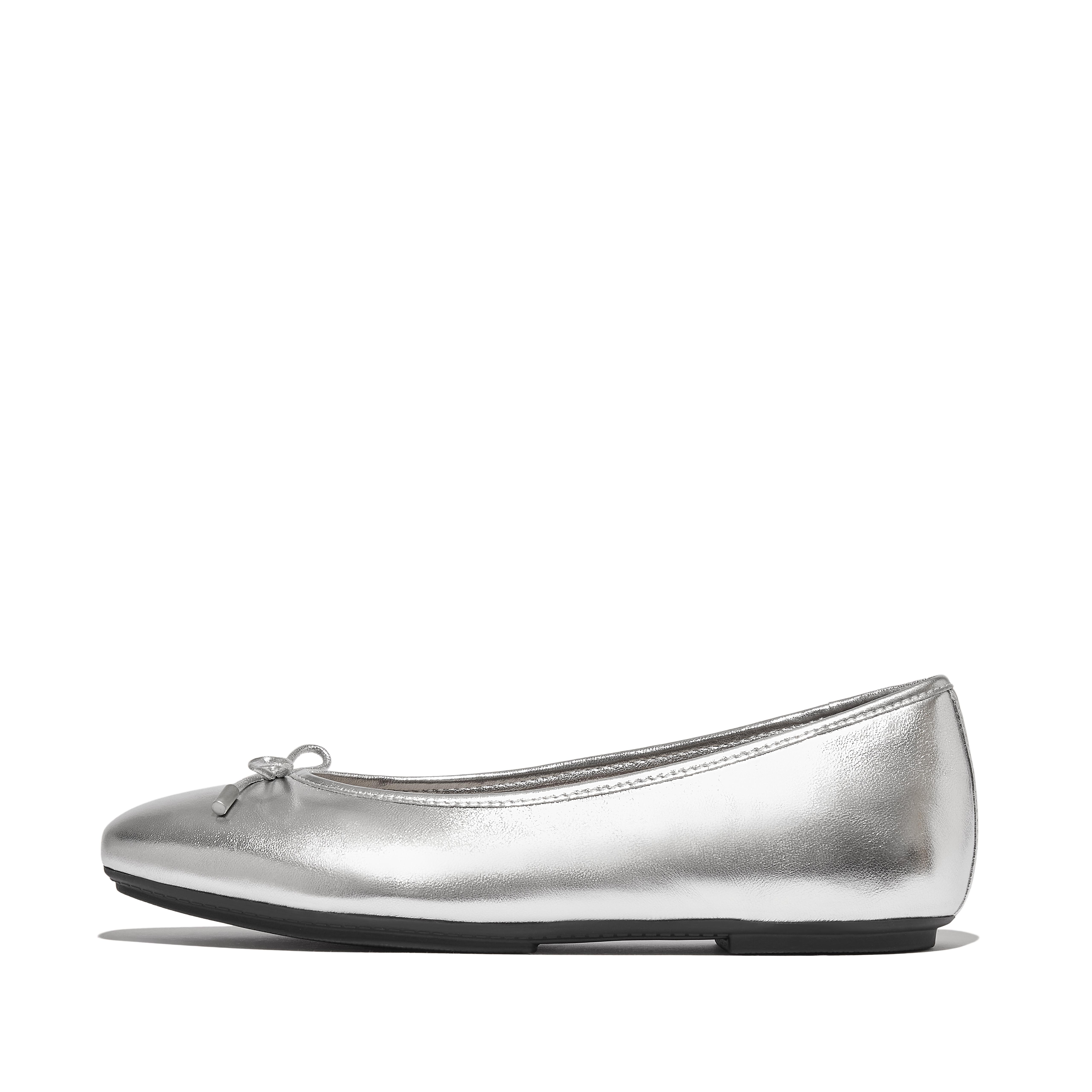 Women DELICATO Bow Soft Metallic-Leather Ballerinas, Full Price